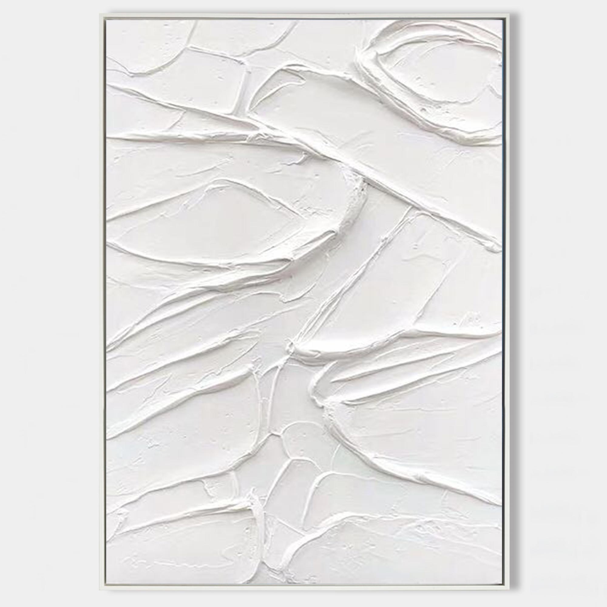 Minimalist White Textured Abstract Canvas Wall Art