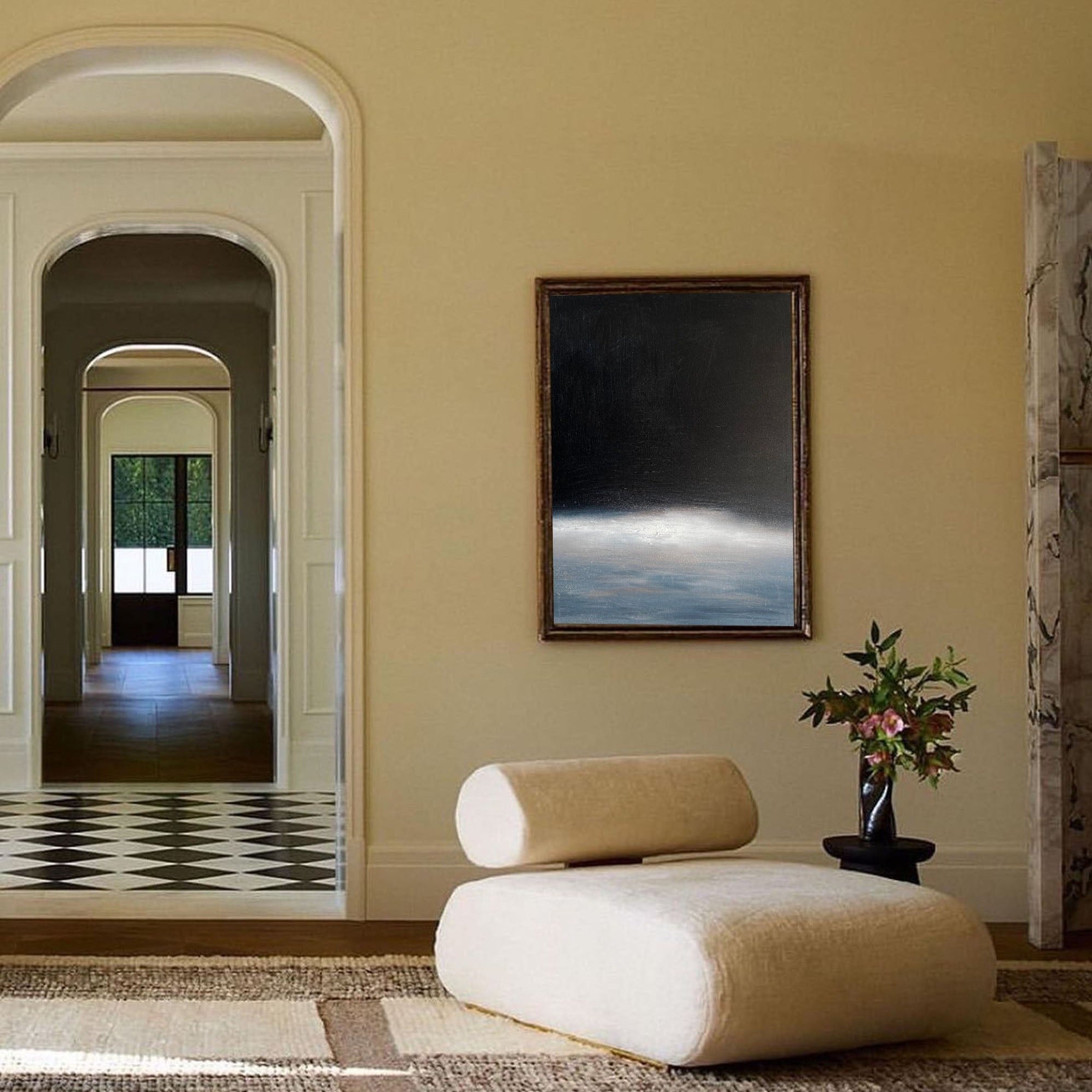 Dark Misty Ocean Horizon Abstract Linen Canvas Wall Decoration