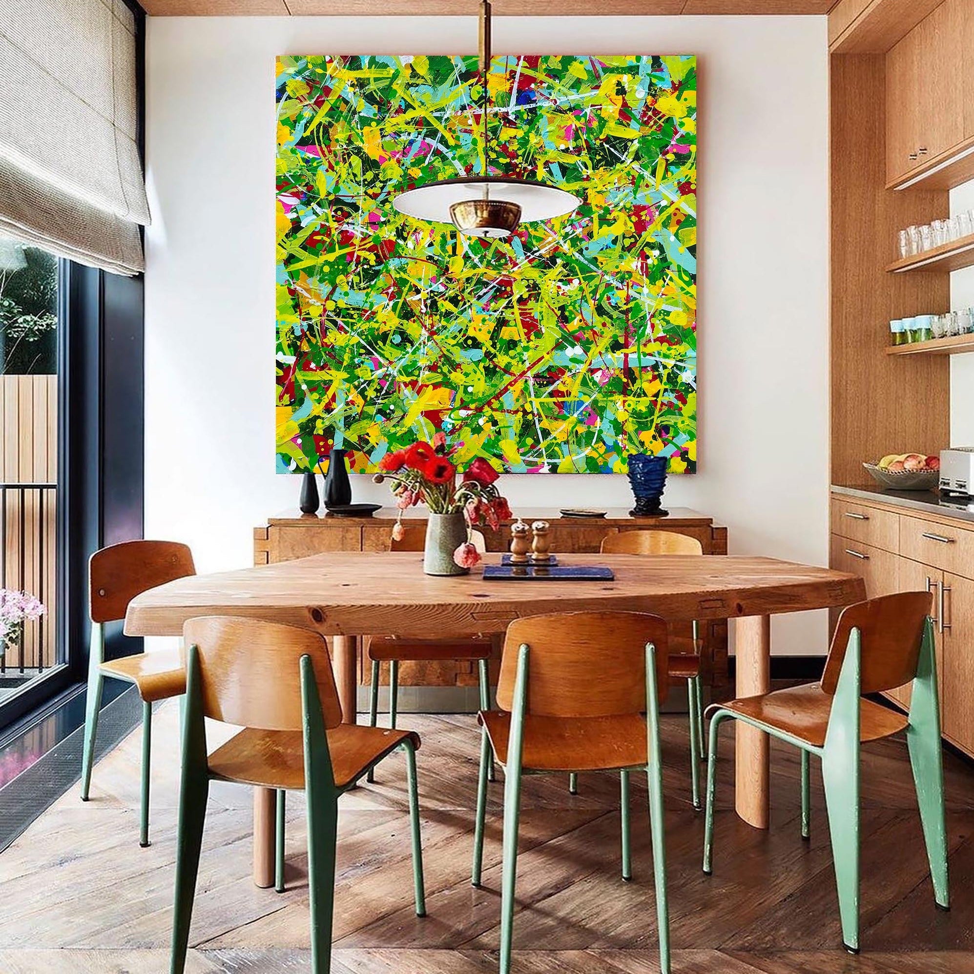 Vibrant Abstract Green Yellow Red Blue Canvas