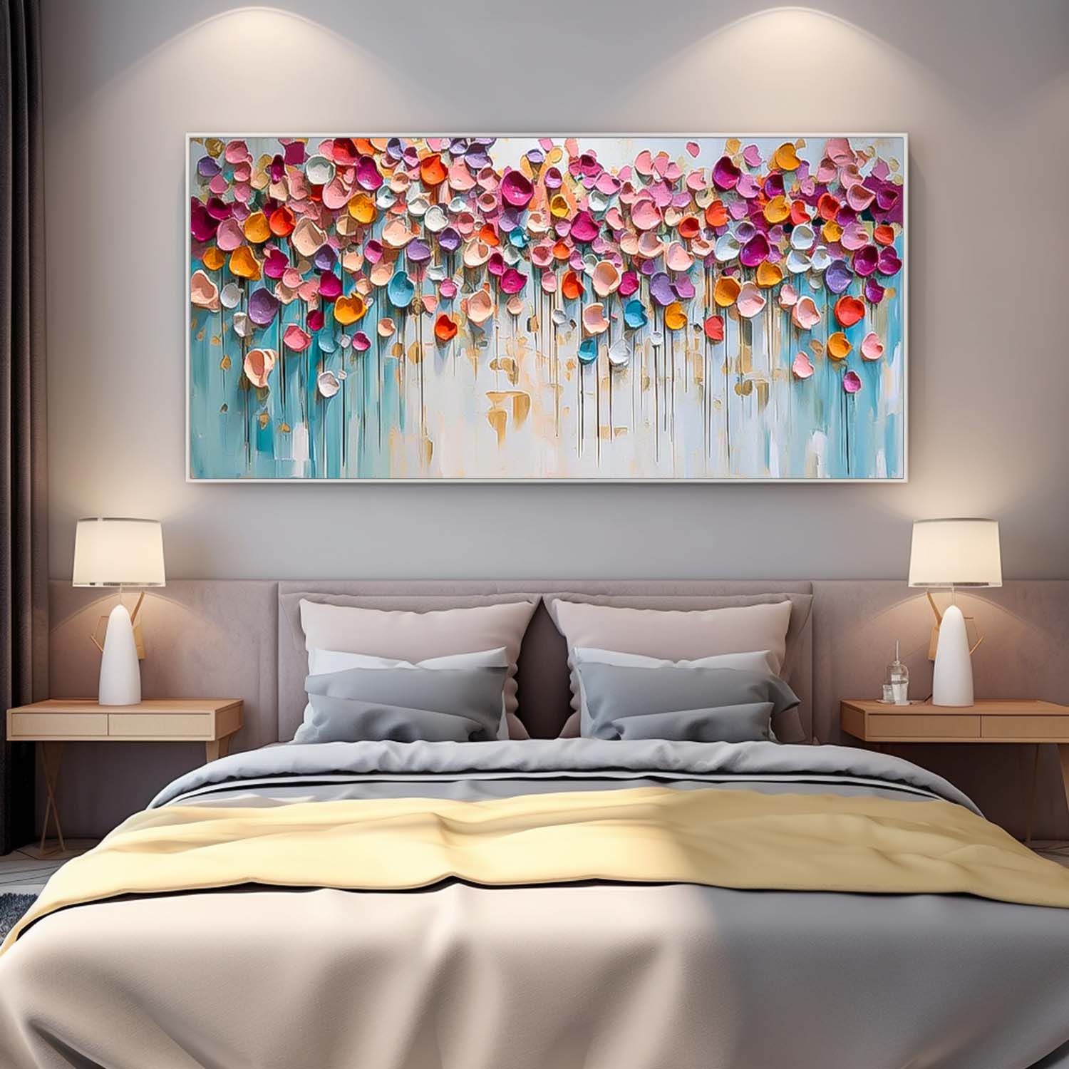 Colorful Petal Drip Impasto Canvas Wall Art
