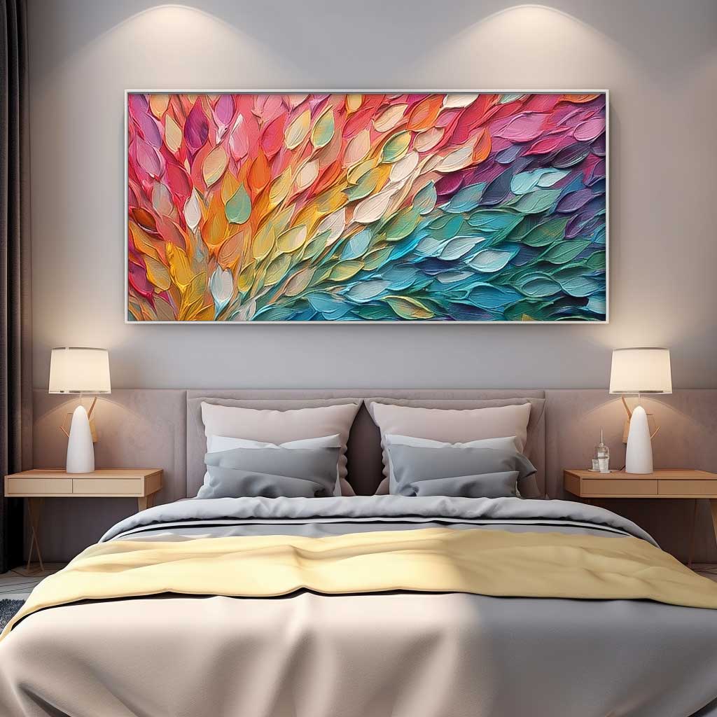 Wall Art Wide Rainbow Gradient Leaf Composition