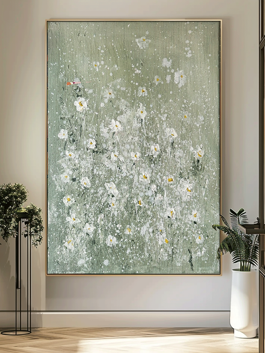 Wall Art Soft Dense Flower Vibrant Green Elegant