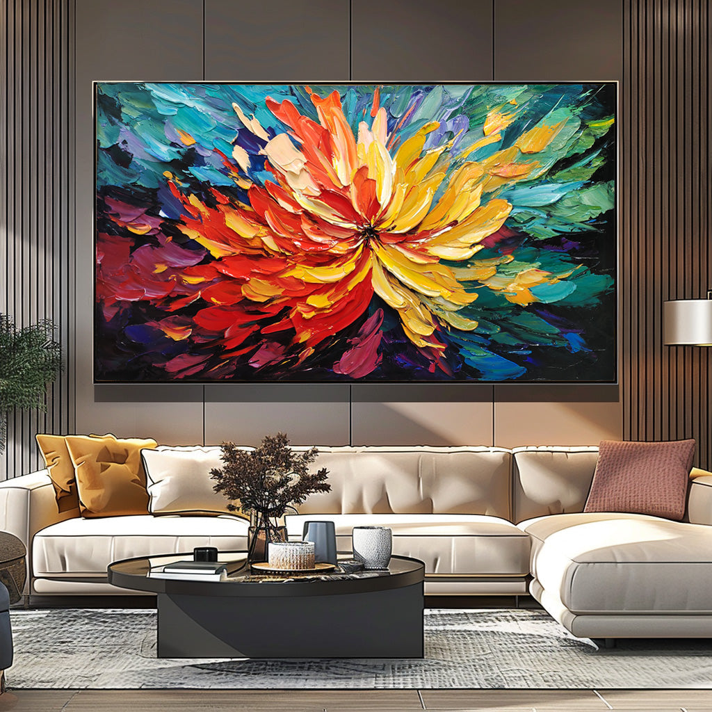 Vibrant Colorful Floral Textured Canvas Wall Art