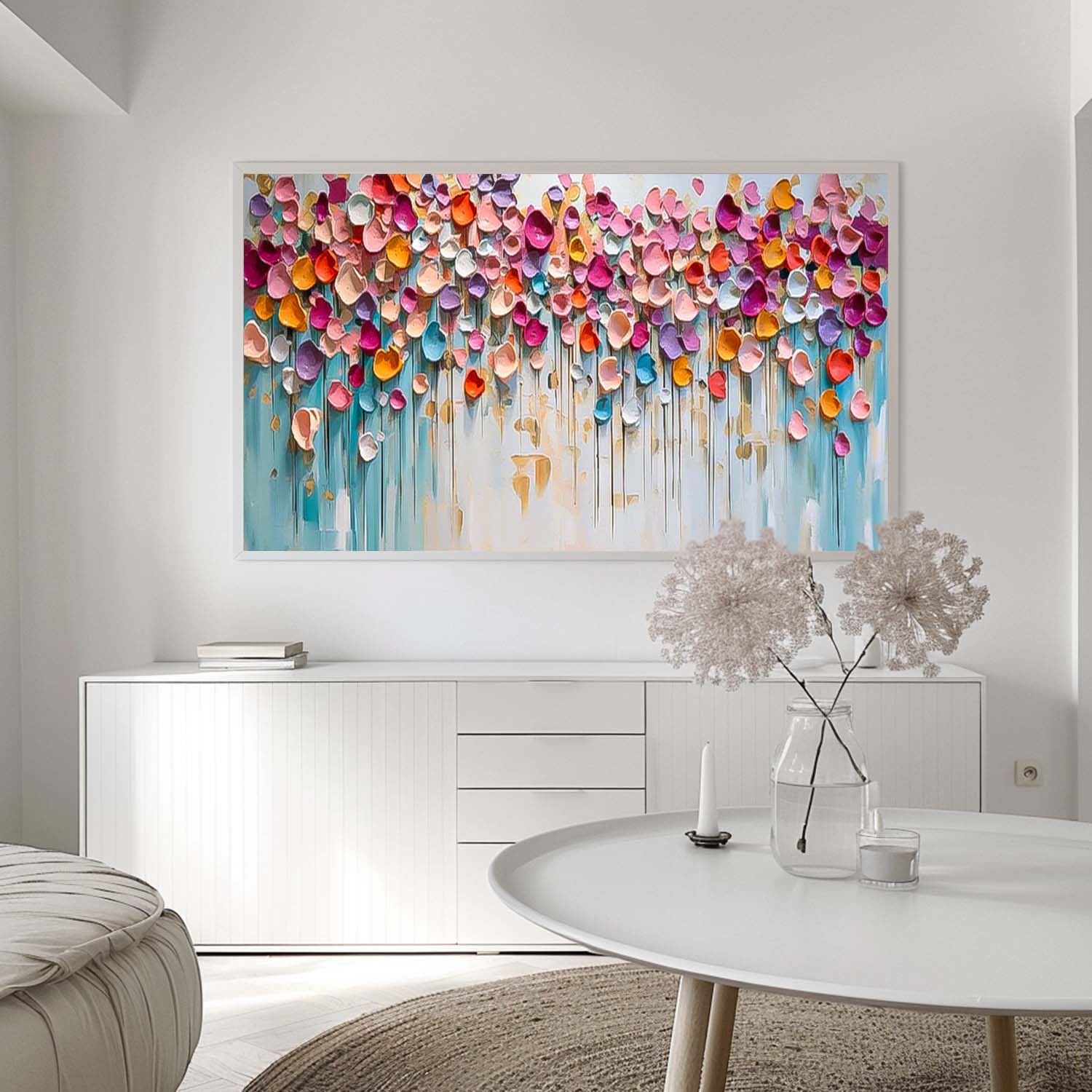 Colorful Petal Drip Impasto Canvas Wall Art