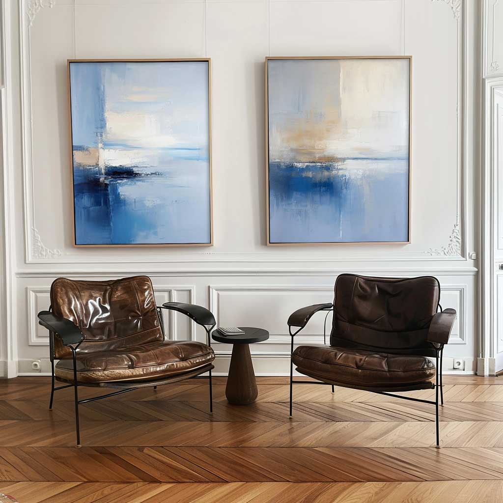 ABlue Beige Abstract Ocean 2‑Piece Canvas Wall Art
