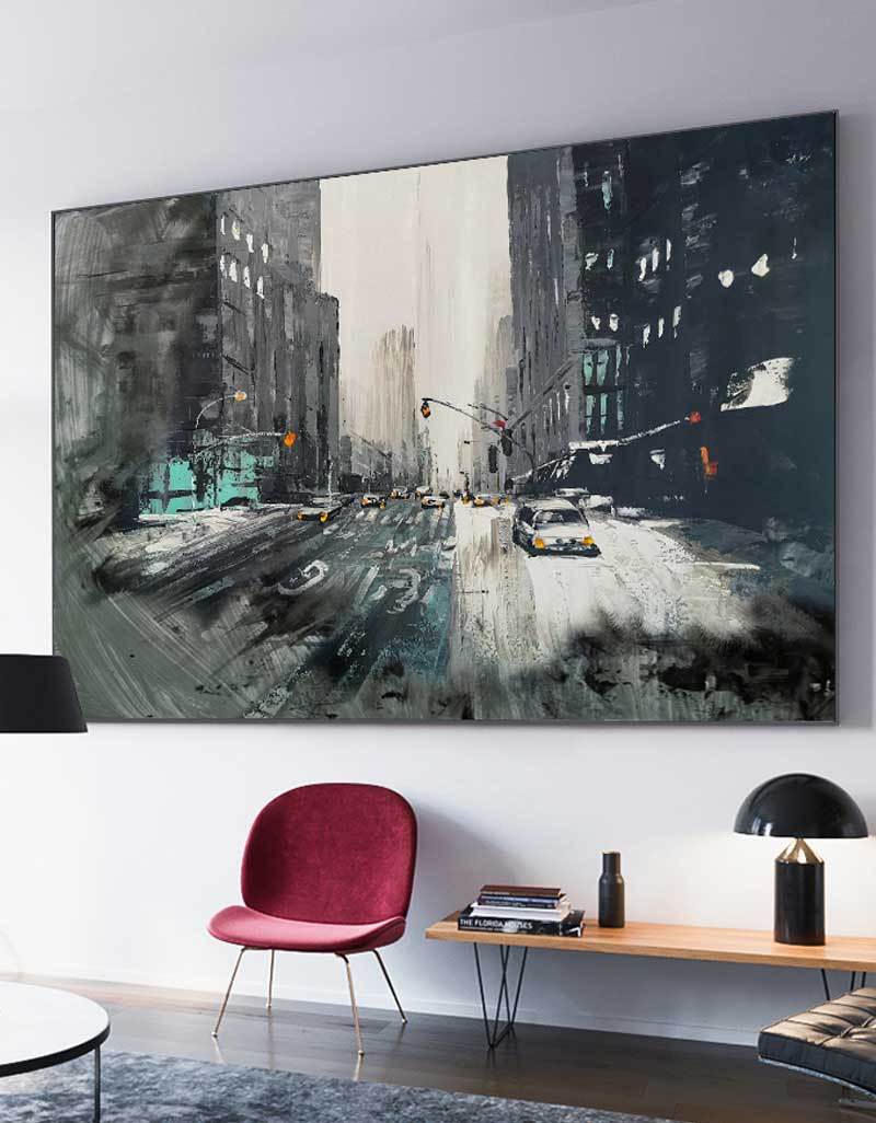 Rainy City Street Urban Landscape Wall Art