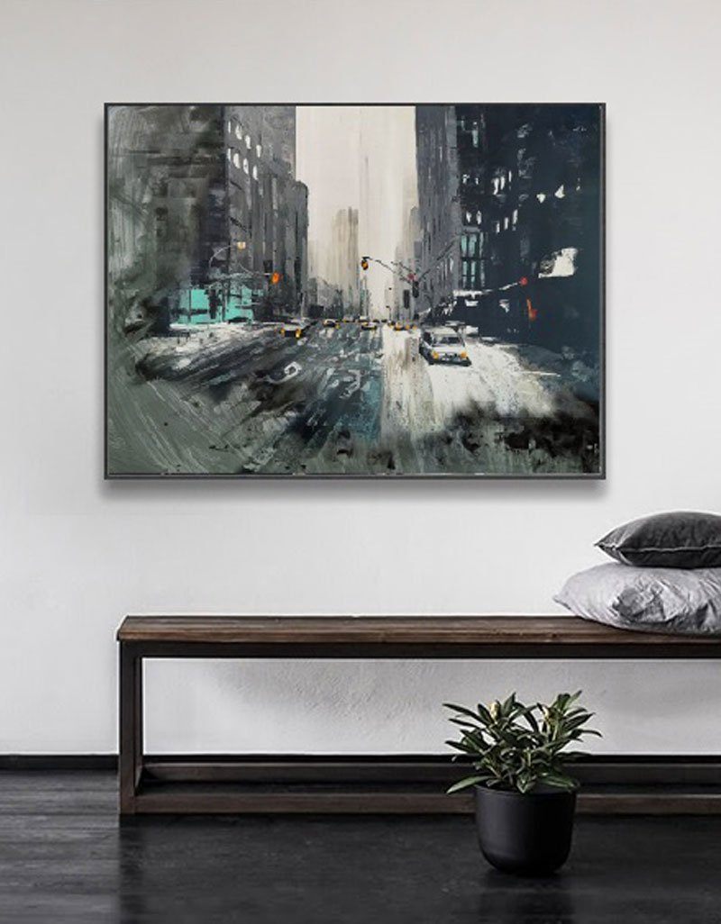 Rainy City Street Urban Landscape Wall Art