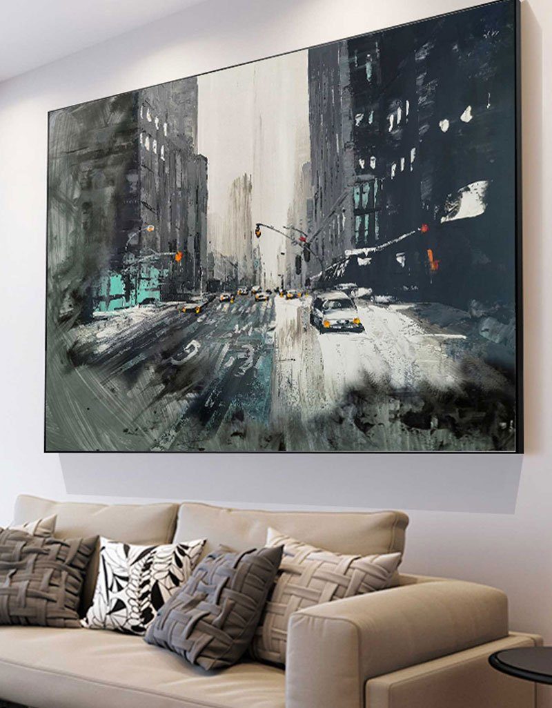 Rainy City Street Urban Landscape Wall Art