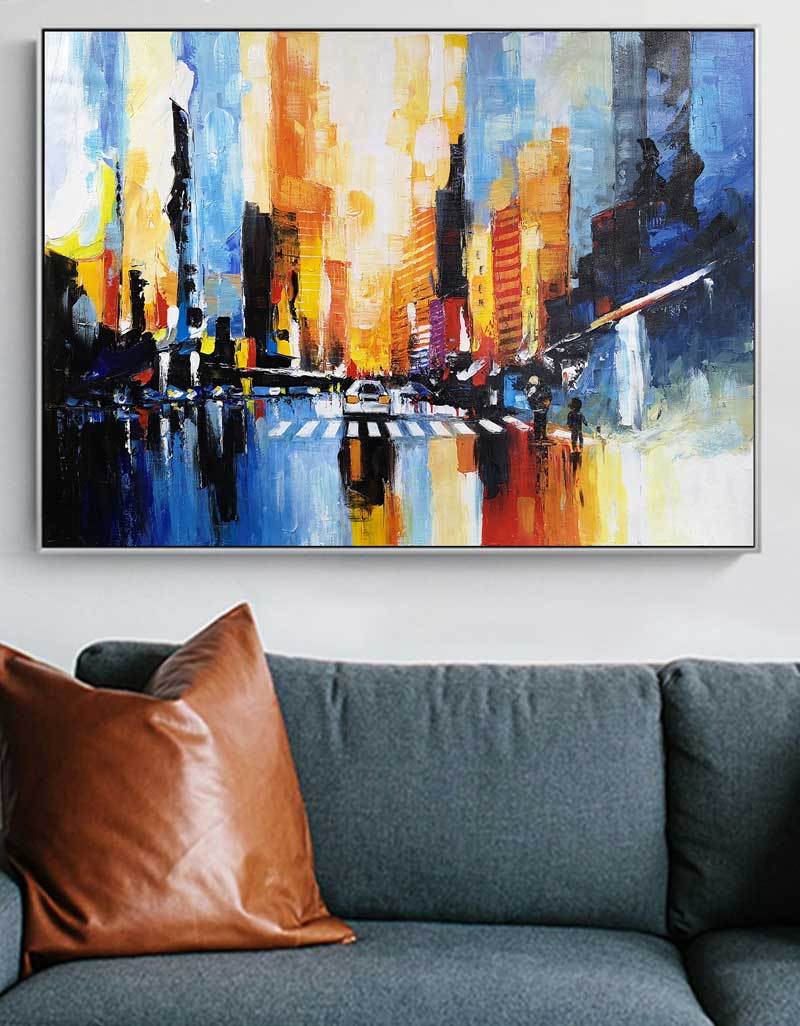 Vibrant Abstract City Lights Framed Wall Art