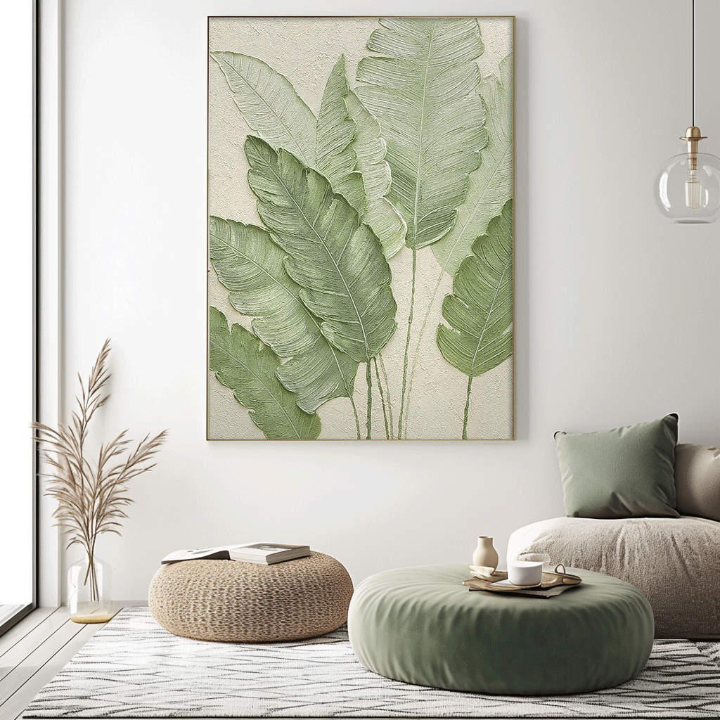 Textured Tropical Leaf Impasto Canvas Wall Art