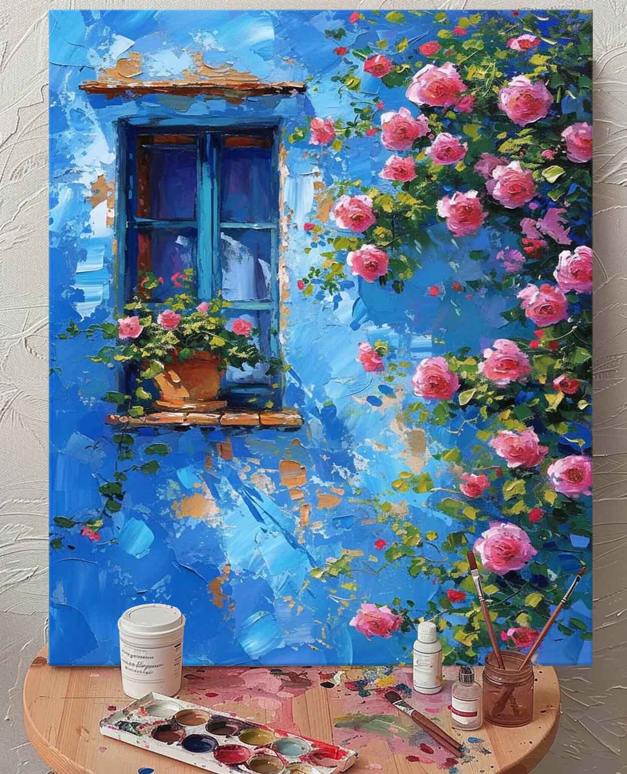 Bright Cobalt Wall Garden Rose Wall Art