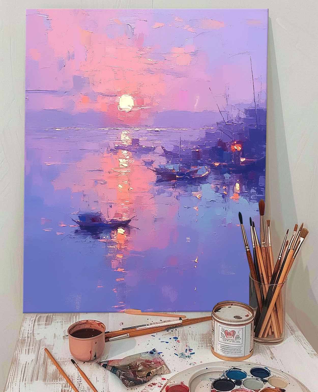 Pastel Sunset Harbor Abstract Wall Art