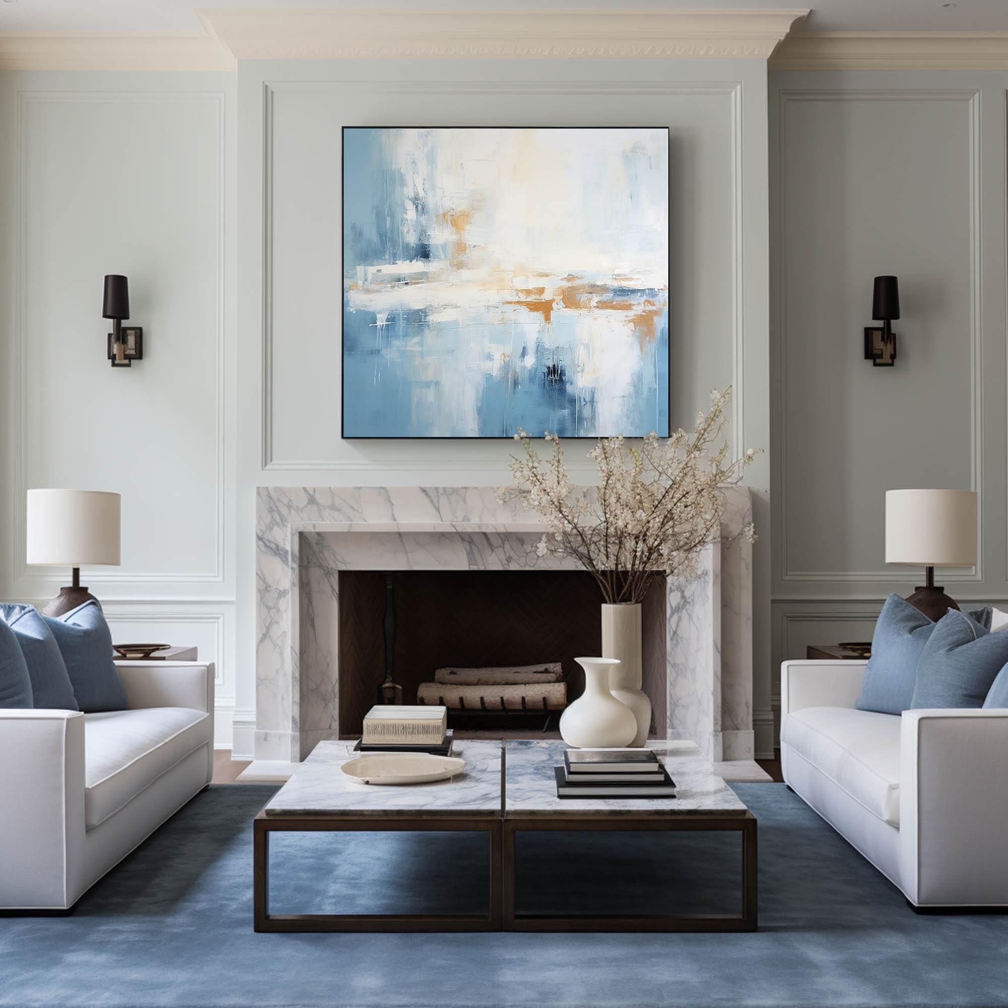 Misty Blue Coastal Abstract Canvas Wall Art