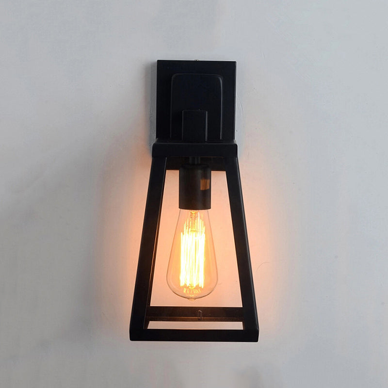 Austin Retro Black Industrial Lantern Wall Lamp, Metal & Glass - Neutralighting
