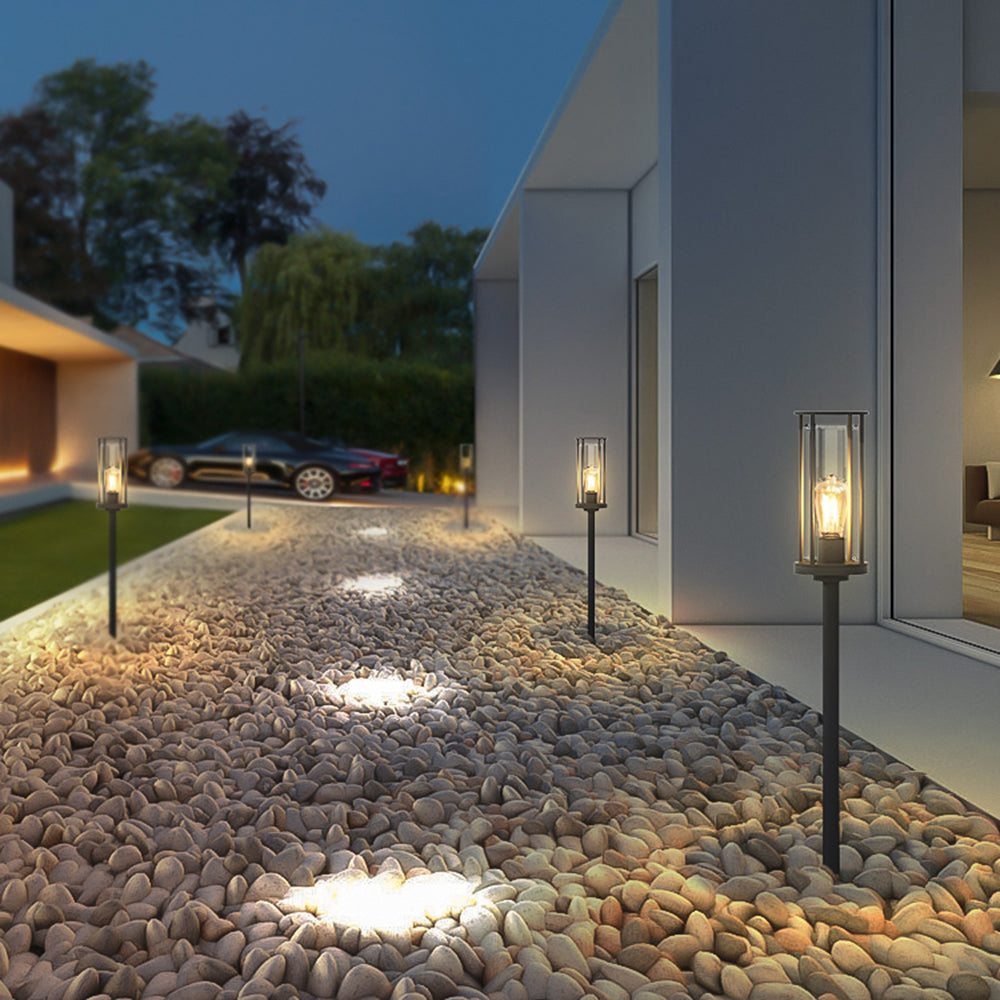 Ray Metal Cylindrical Lantern Shaped Solar Outdoor Path Light, Black - Neutralighting