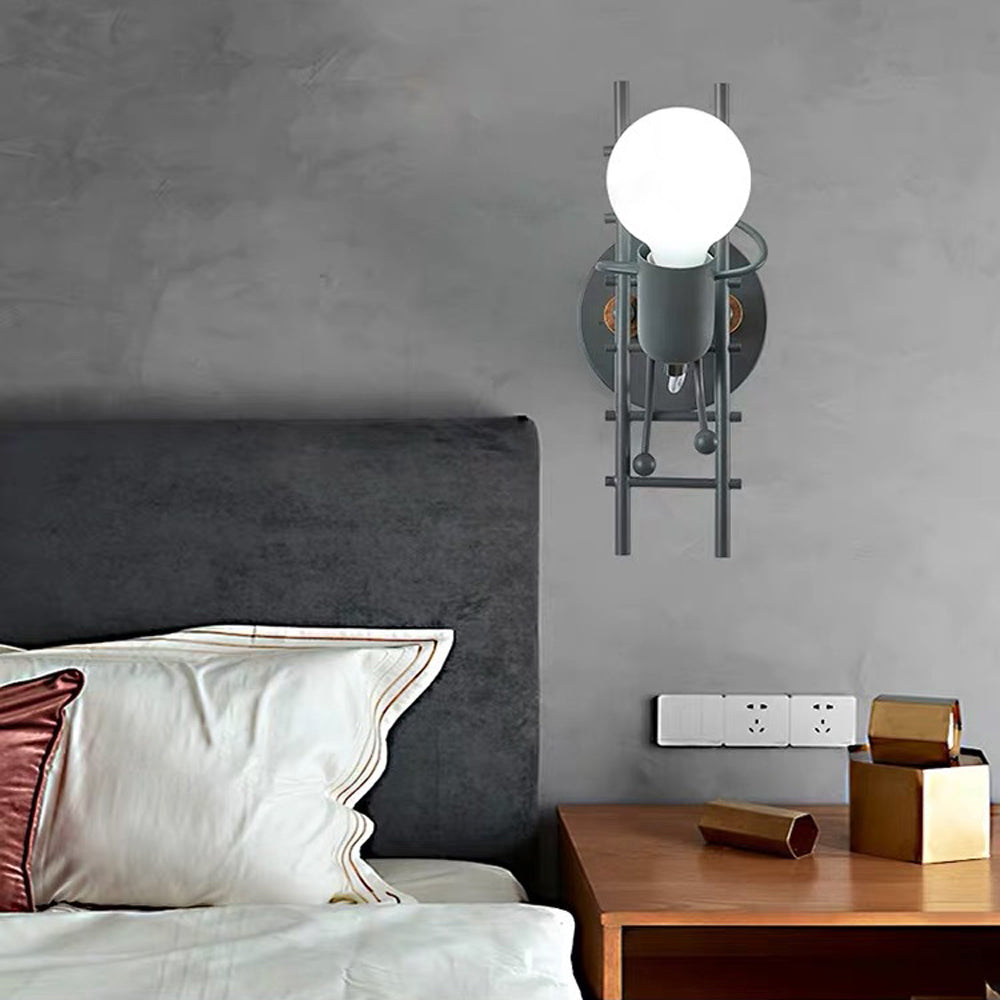 Arisha Industrial Man Metal/Wood Wall Light, Gray/White/Green - Neutralighting