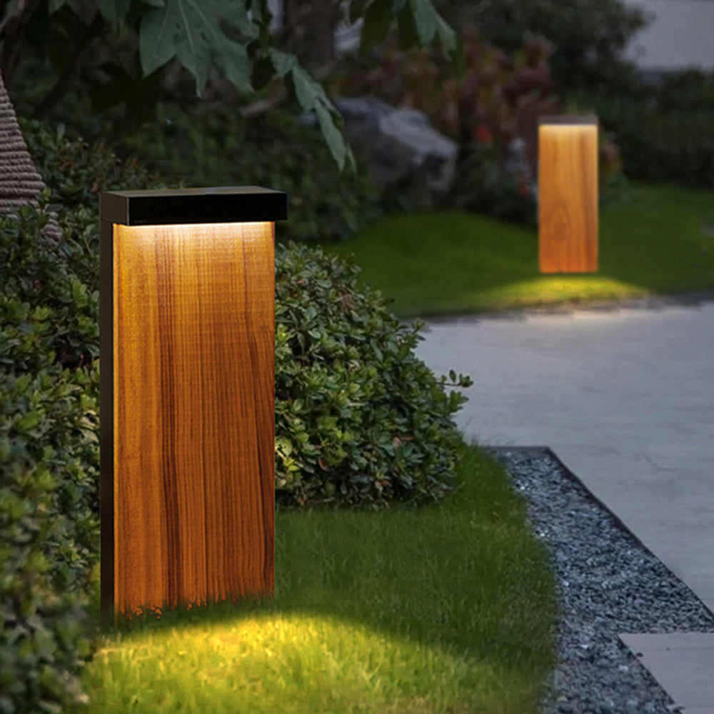 Ray Modern Metal Rectangular Outdoor Path Light, Wood - Neutralighting