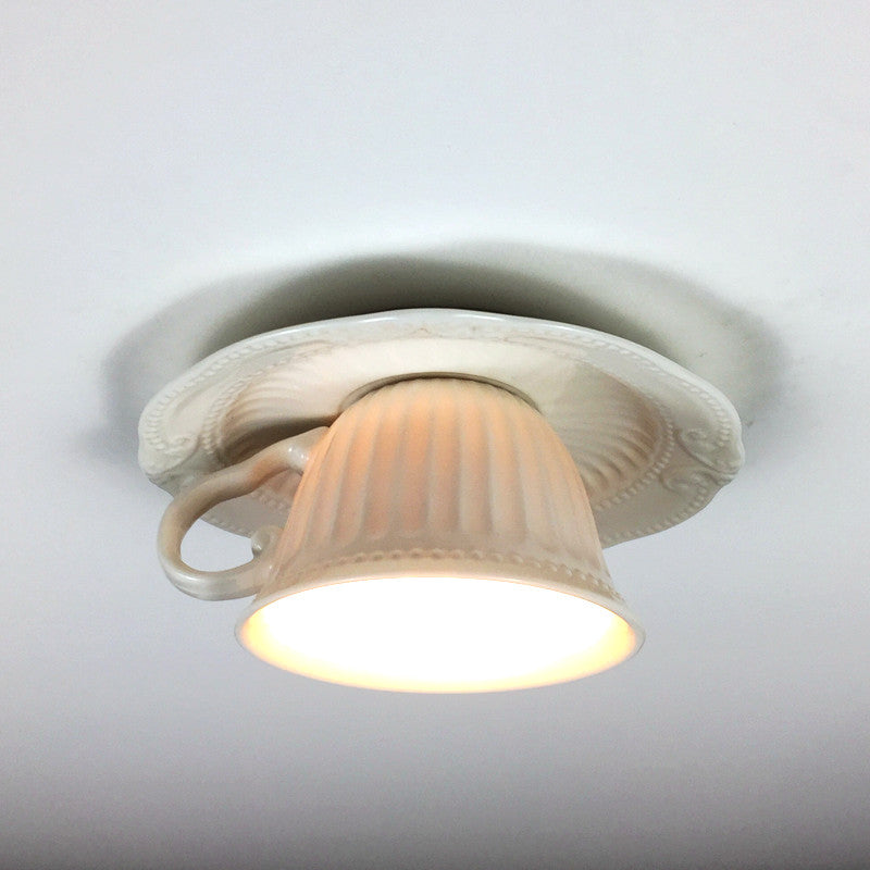 Arisha British Tea Cup Ceramic Flush Mount Ceiling Light Bedroom - Neutralighting