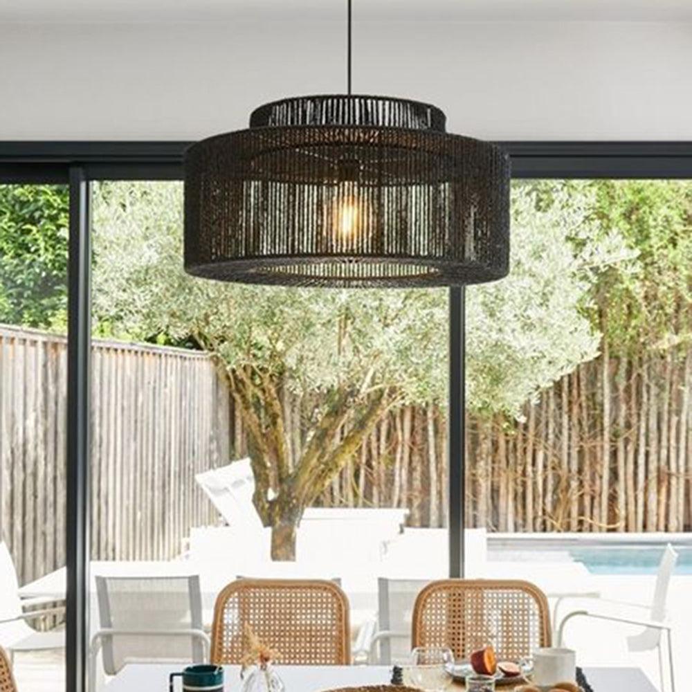 Muto Farmhouse Retro Rustic Drum Hanging Pendant Light, Black - Neutralighting