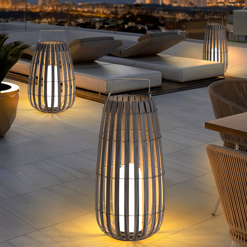 Ray Retro Lantern Solar/Rechargeable Outdoor Floor Lamp, Brown - Neutralighting