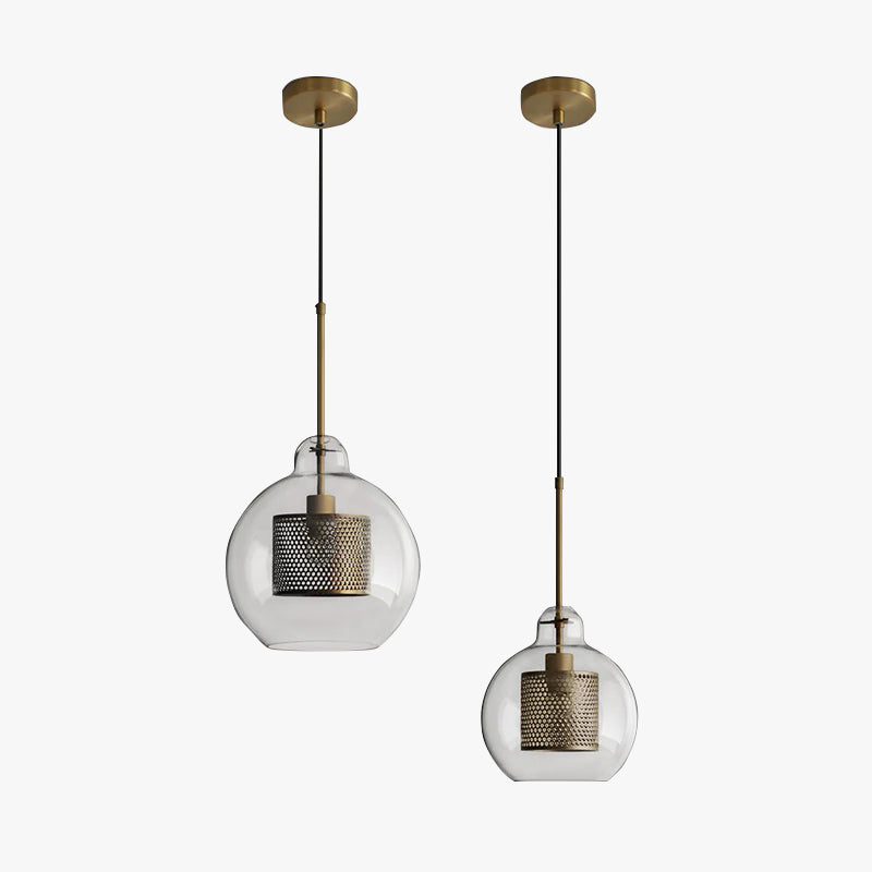 Hessa Contemporary Golden Pendant Light, Glass, Globe/Cylindric