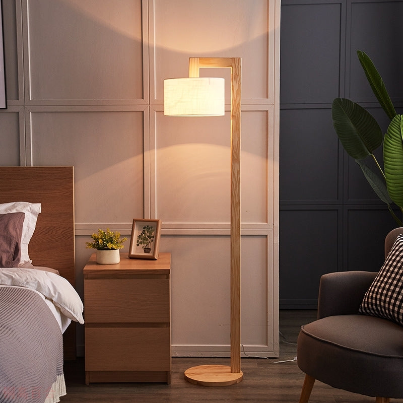 Ozawa Japanese Right Angle Arm Floor Lamp, Beige, Wood/Fabric - Neutralighting