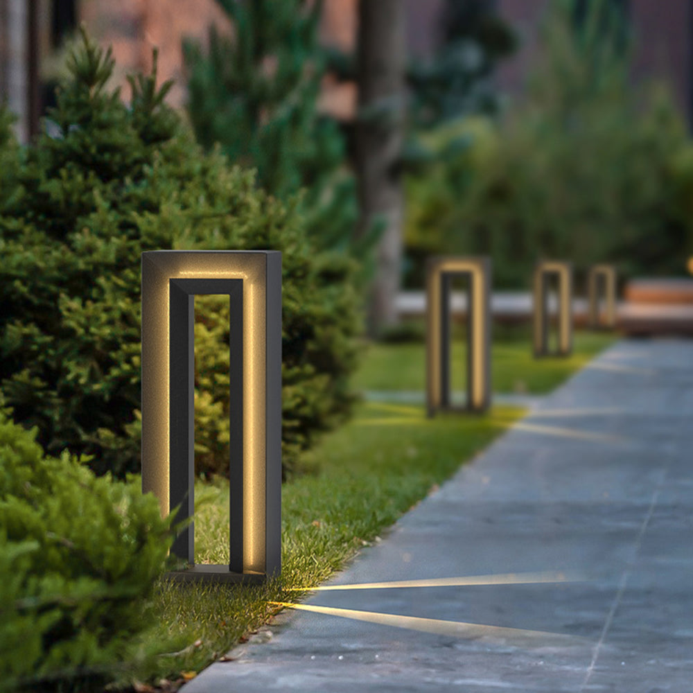 Ray Modern Metal Hollow Rectangular Solar Outdoor Path Light, Black - Neutralighting