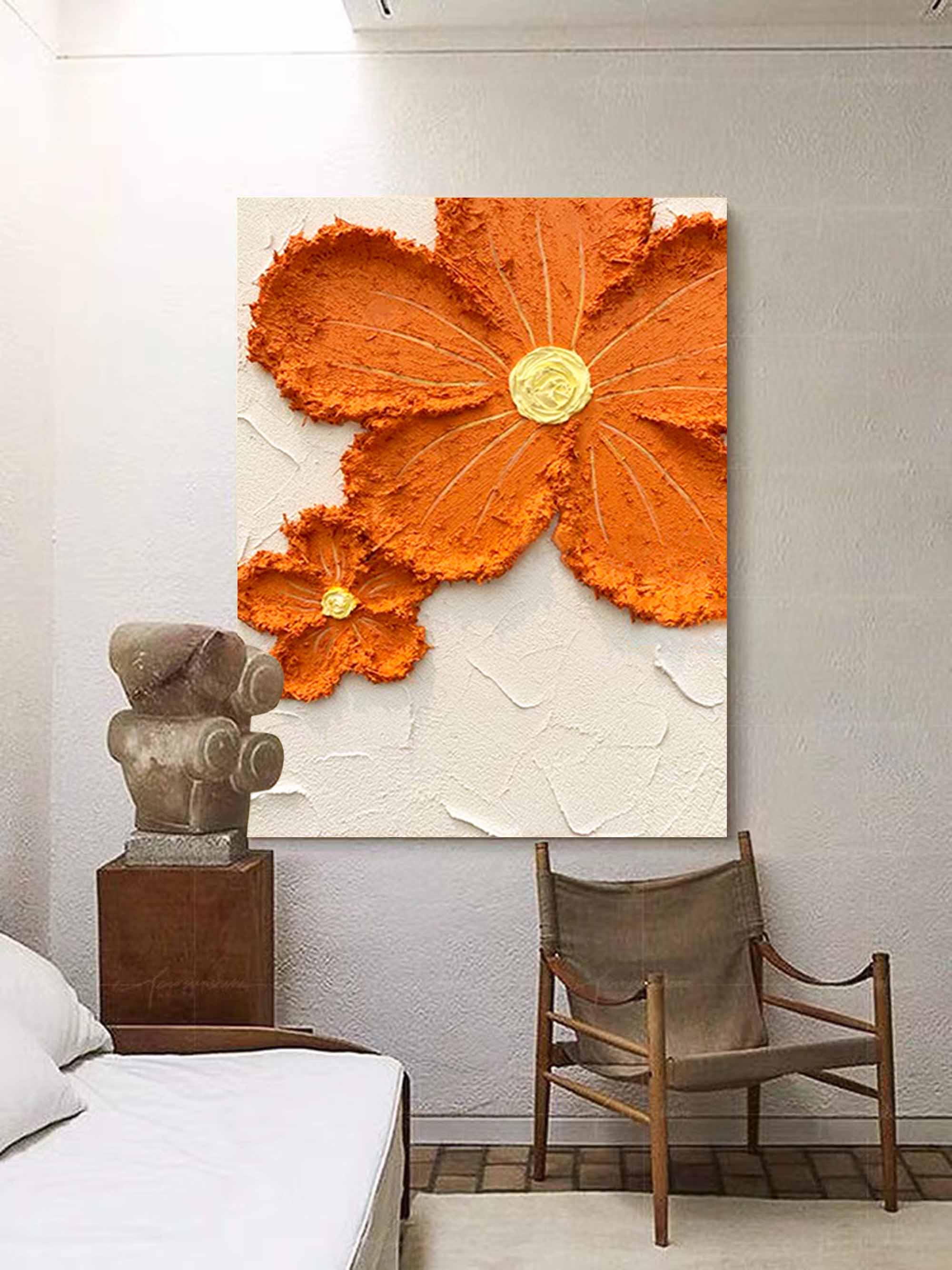 Wall Art Burnt Orange Floral Minimal Vertical