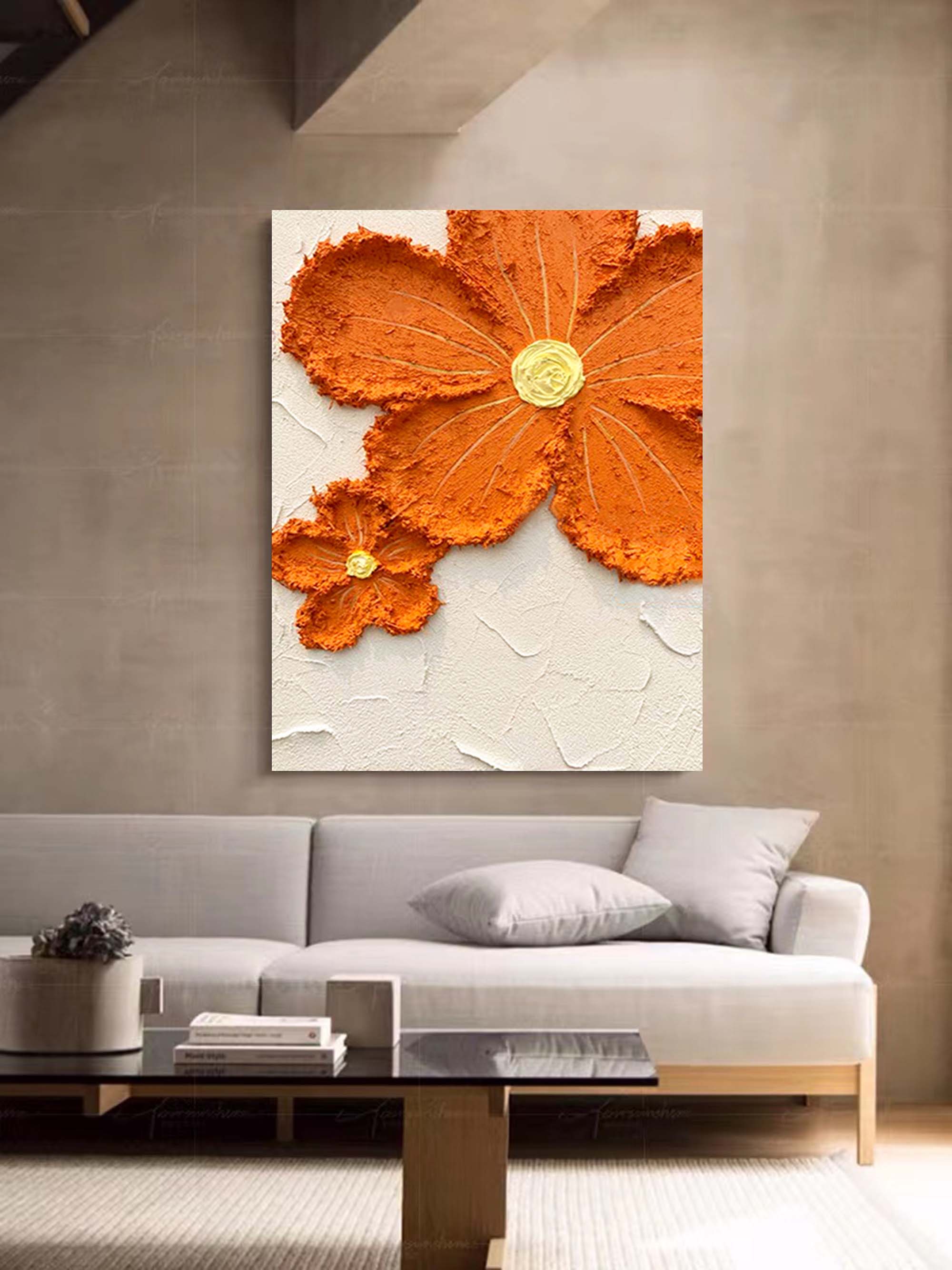 Wall Art Burnt Orange Floral Minimal Vertical