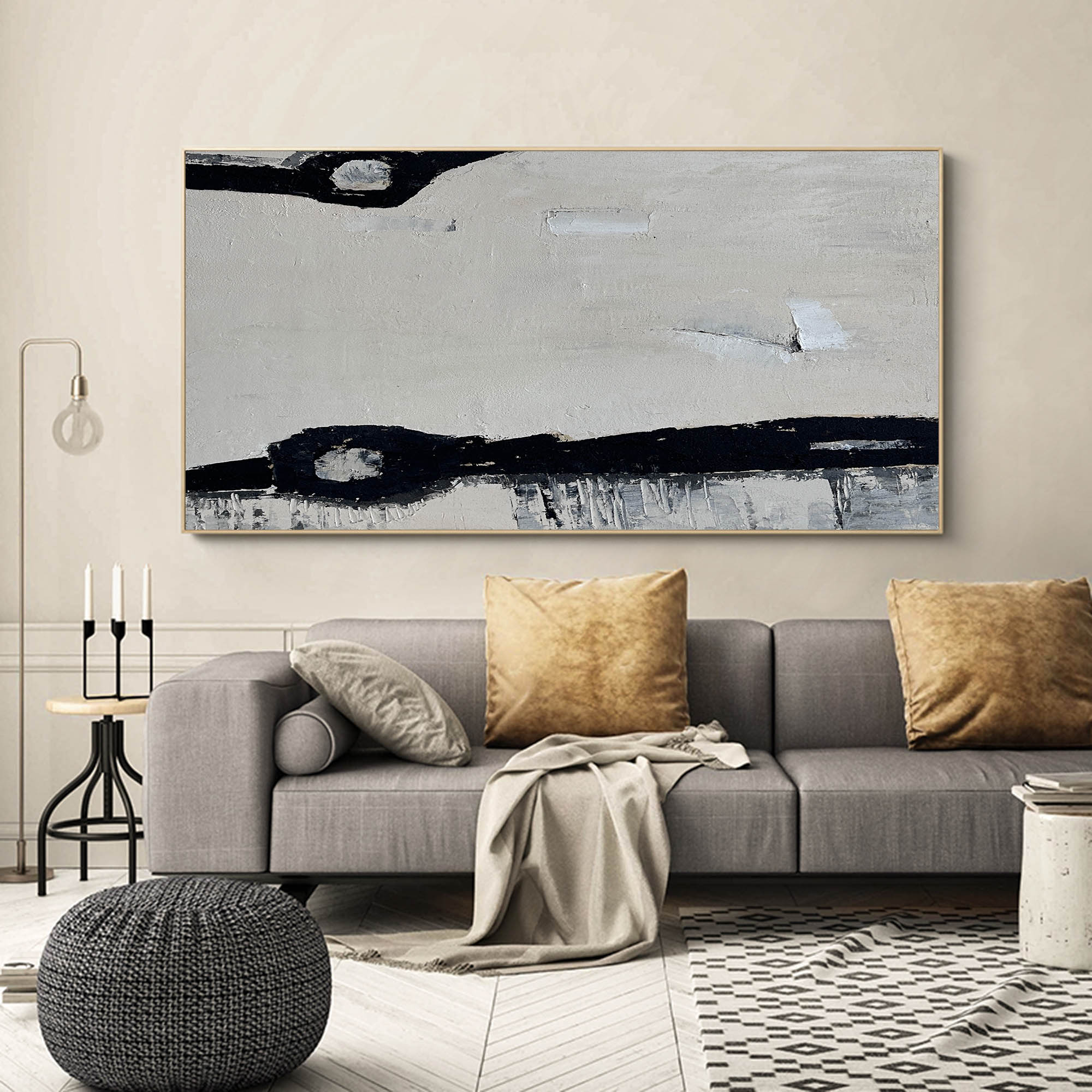 Minimalist Beige Grey Abstract Oil Painting