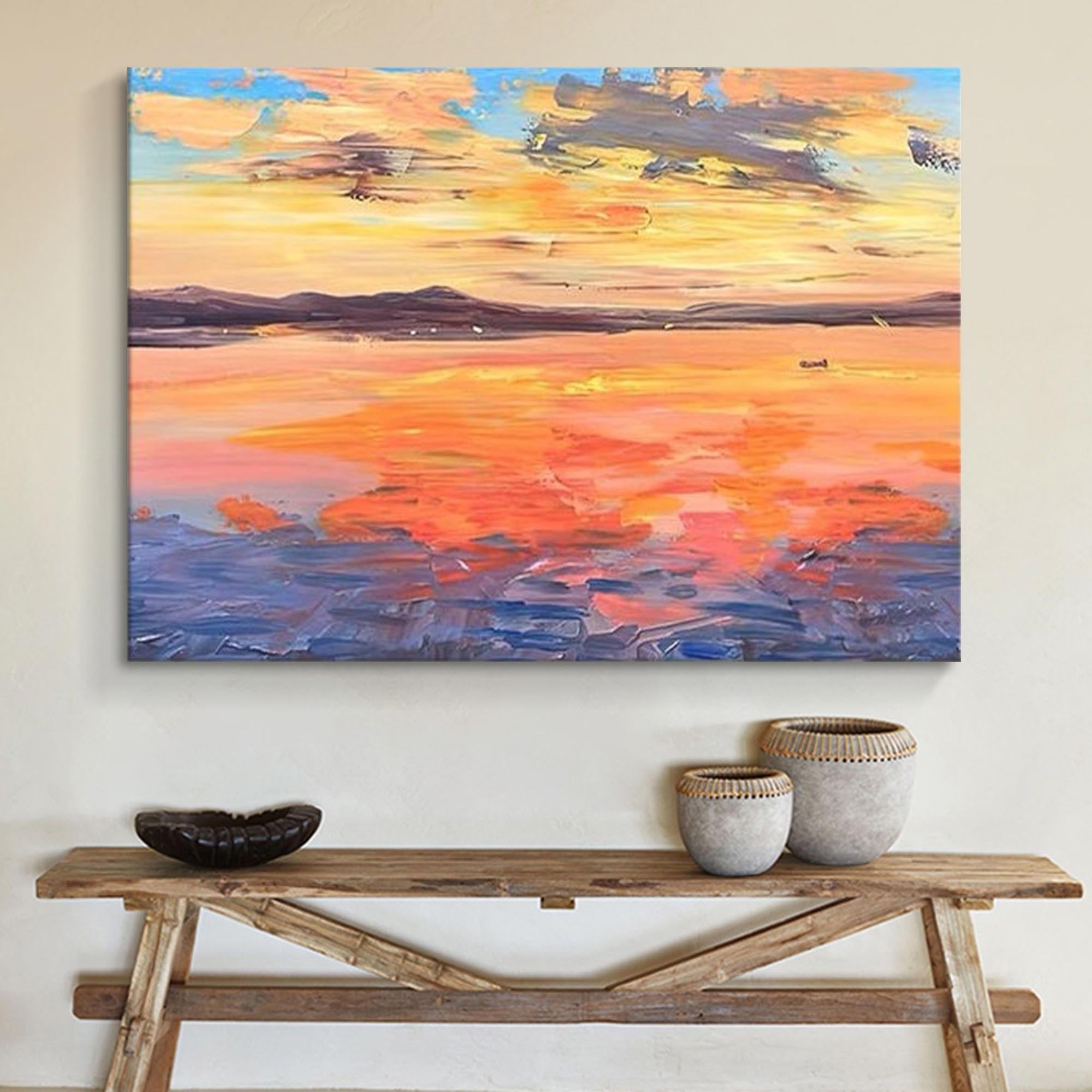 Sunset Ocean Seascape Impasto Canvas Wall Art