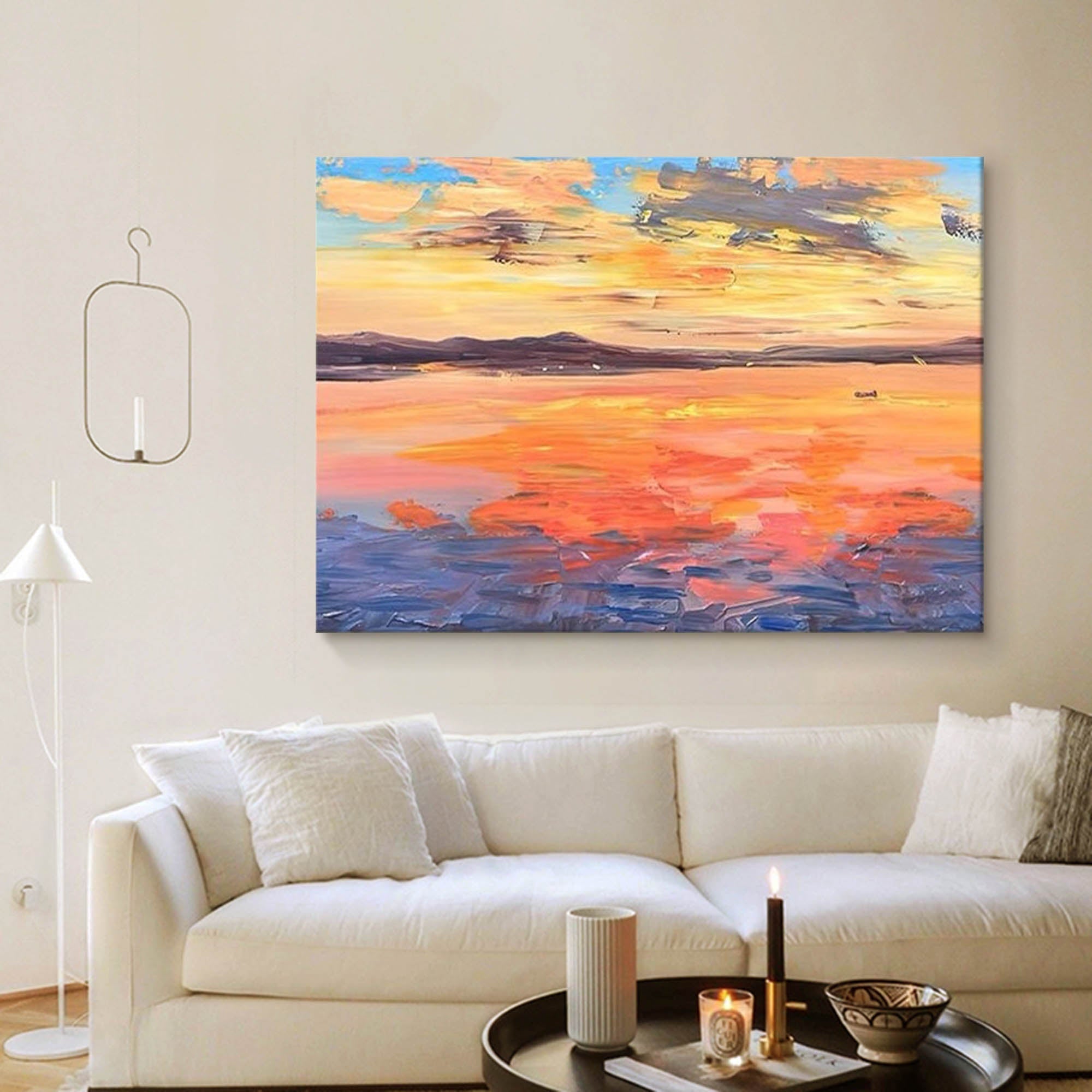 Sunset Ocean Seascape Impasto Canvas Wall Art