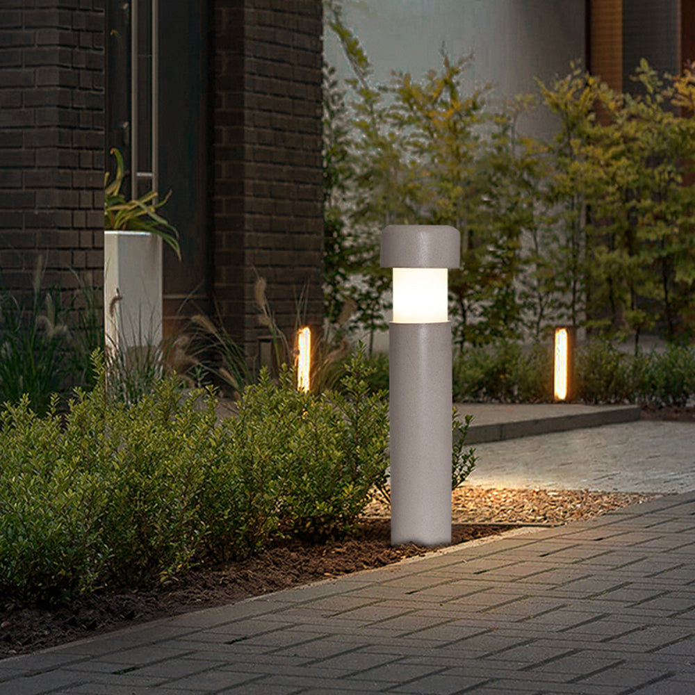 Ray Modern Metal Cylindrical Outdoor Path Light, Grey - Neutralighting