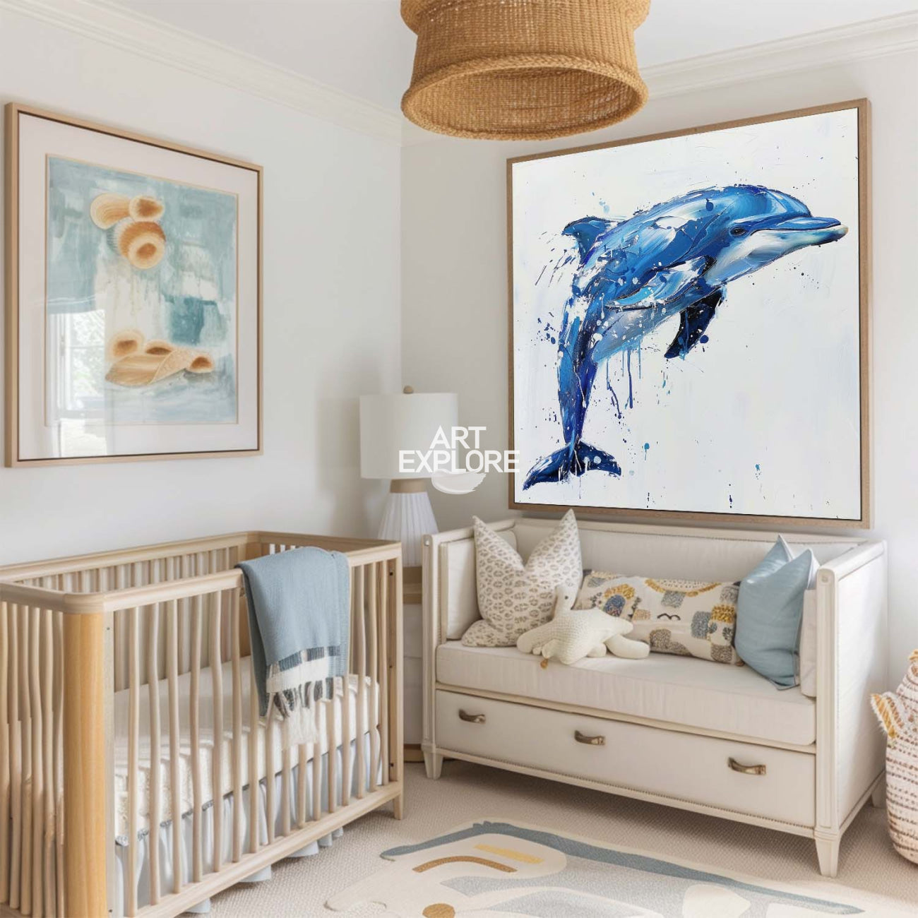 Blue Jumping Dolphin Canvas Wall Art