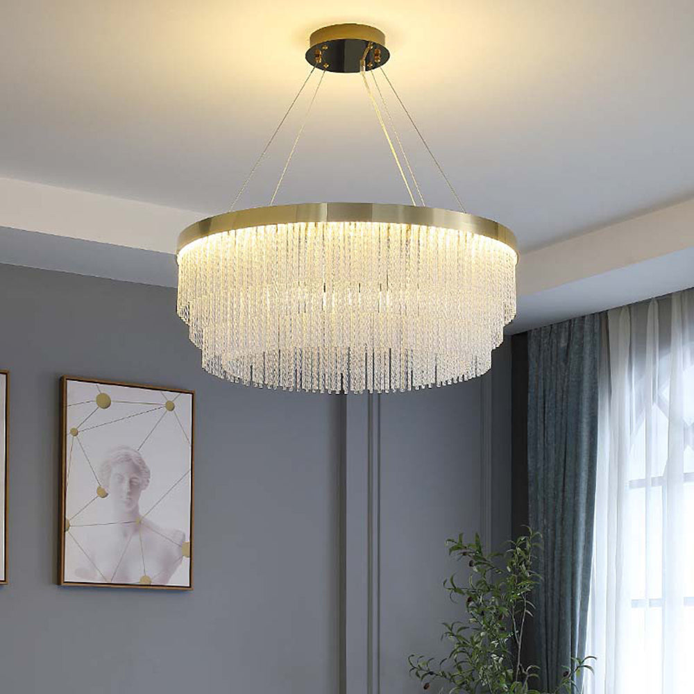 Kristy Modern Spiral Crystal Ring /Rectangle Chandelier, Gold - Neutralighting