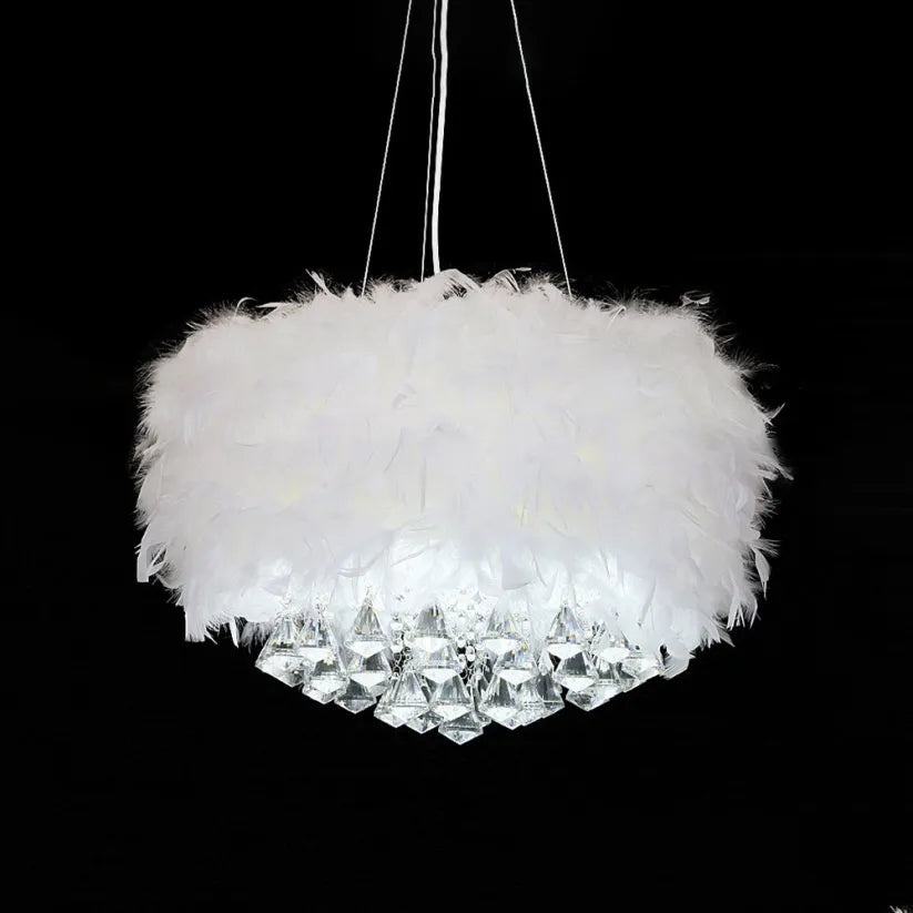 O'Moore Modern Luxury Round Chandelier, Feather/Crystal, White - Neutralighting