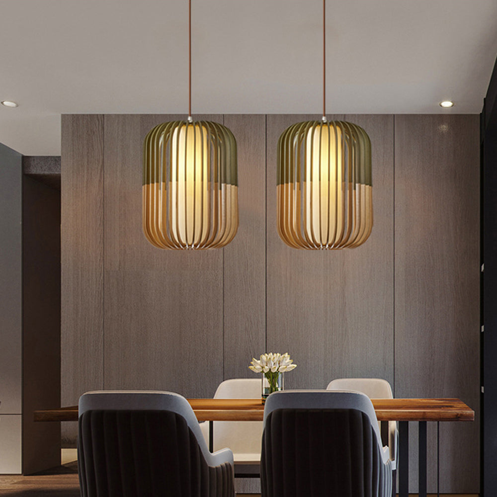 Muto Modern Birdcage Wood Pendant Light - Neutralighting