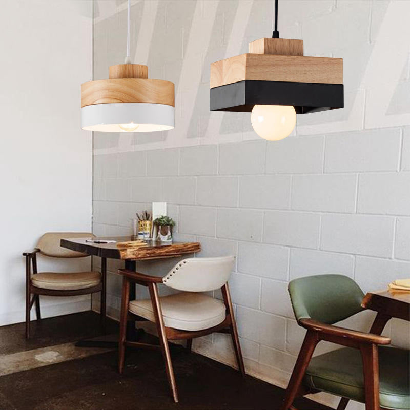 Aria Minimalist Black & White Wood Geometric Pendant Light - Neutralighting