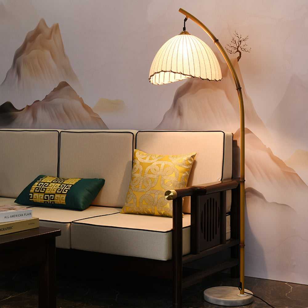 Muto Vintage Bamboo Shape Metal/Fabric Floor Lamp, White - Neutralighting