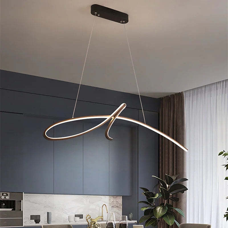 Arisha Pendant Light Irregular-curved Modern, Metal, Black/Gold, Restaurant - Neutralighting