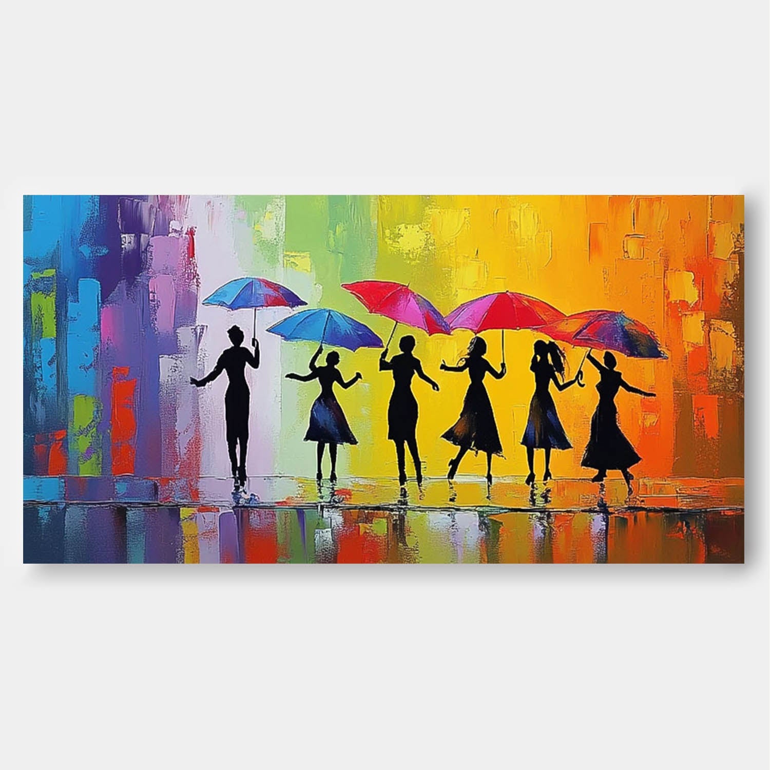 Wall Art People Rainy Urban Silhouette