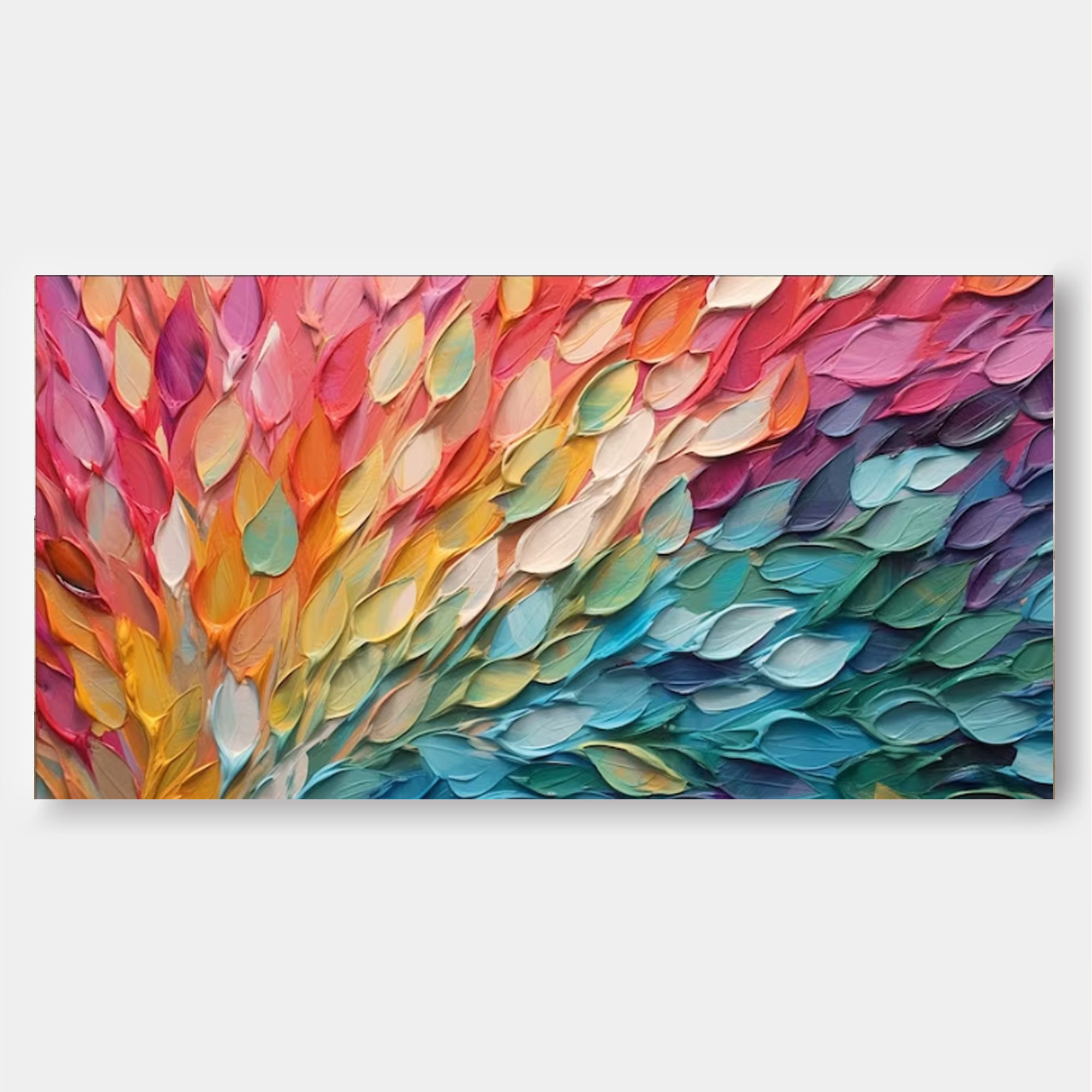 Wall Art Wide Rainbow Gradient Leaf Composition