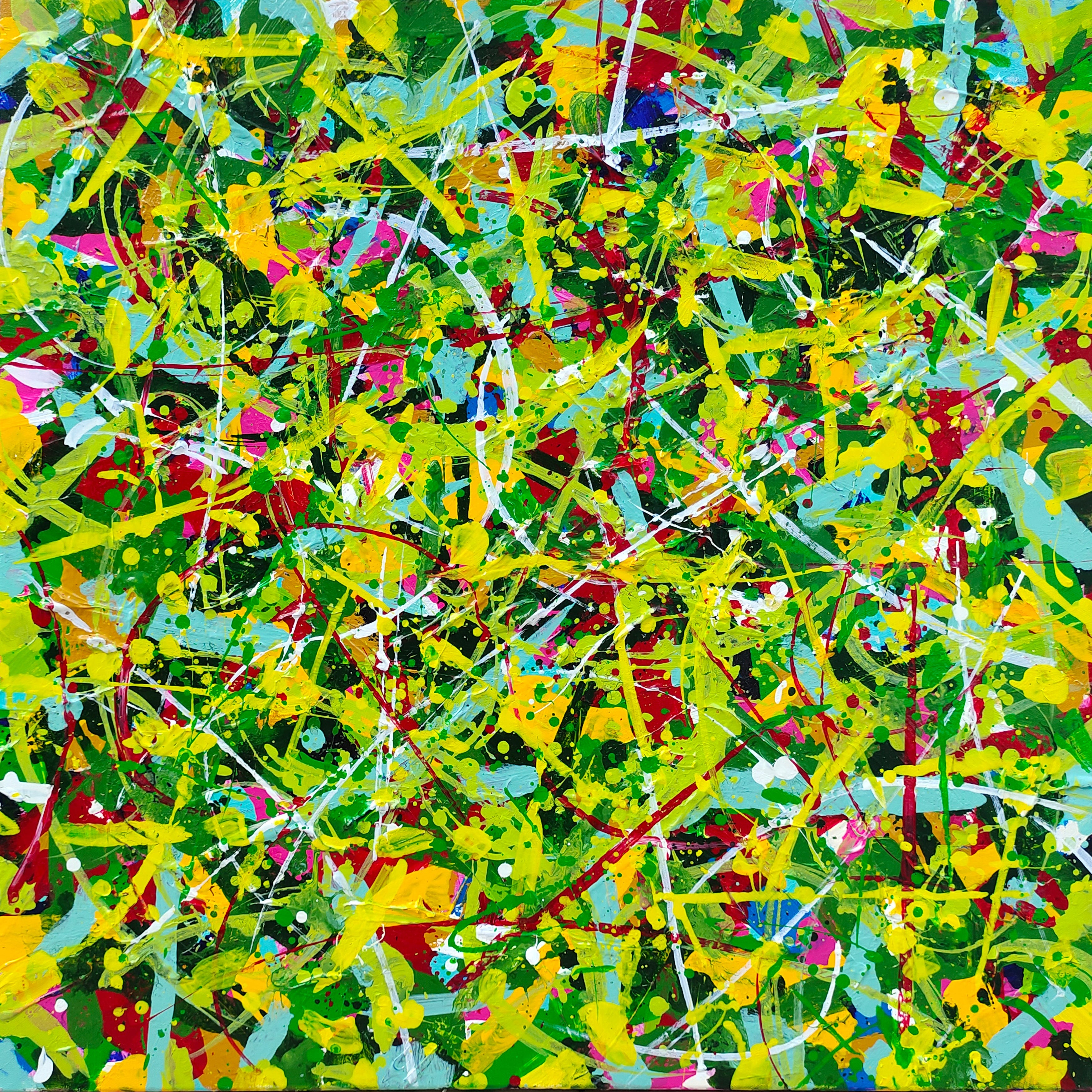 Vibrant Abstract Green Yellow Red Blue Canvas