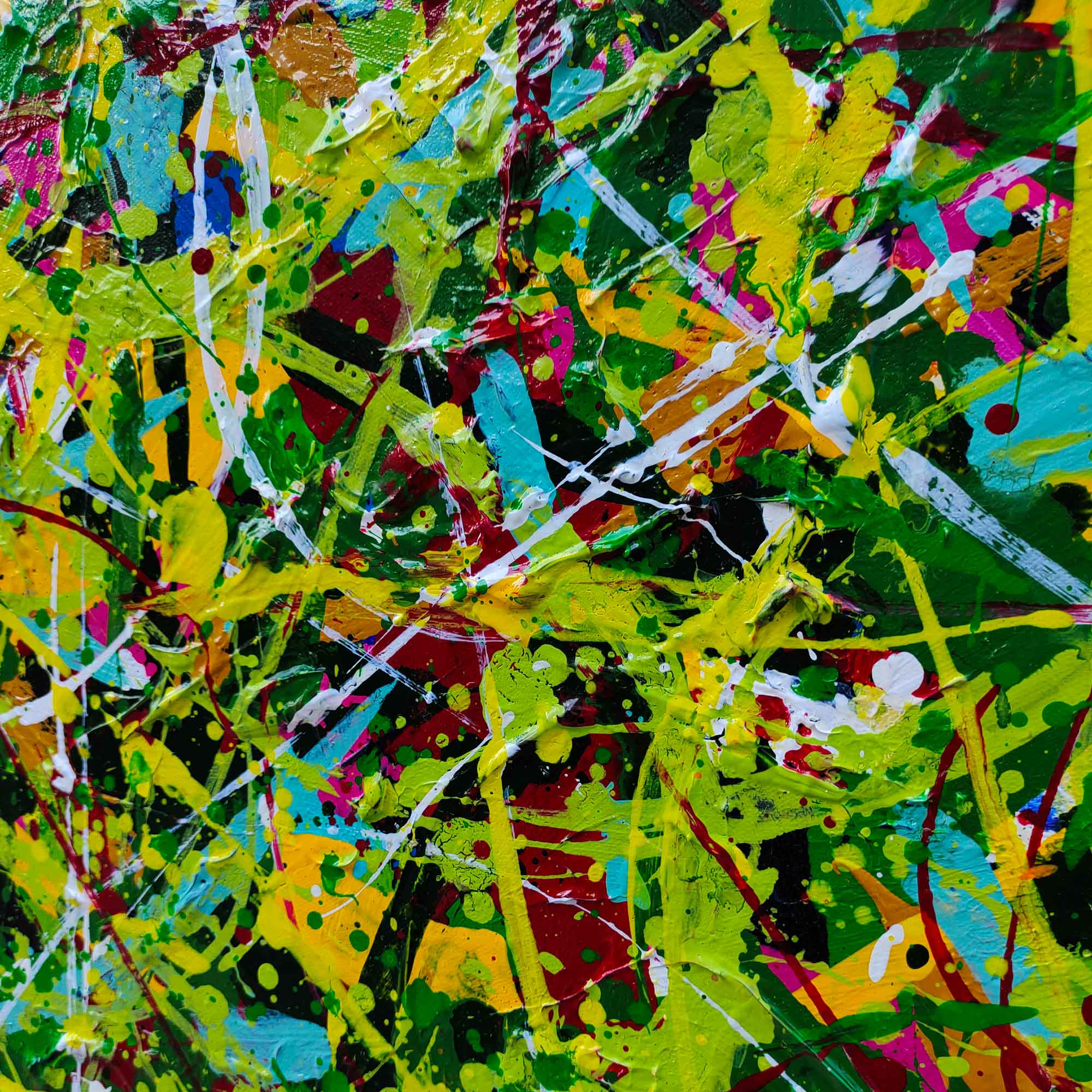 Vibrant Abstract Green Yellow Red Blue Canvas