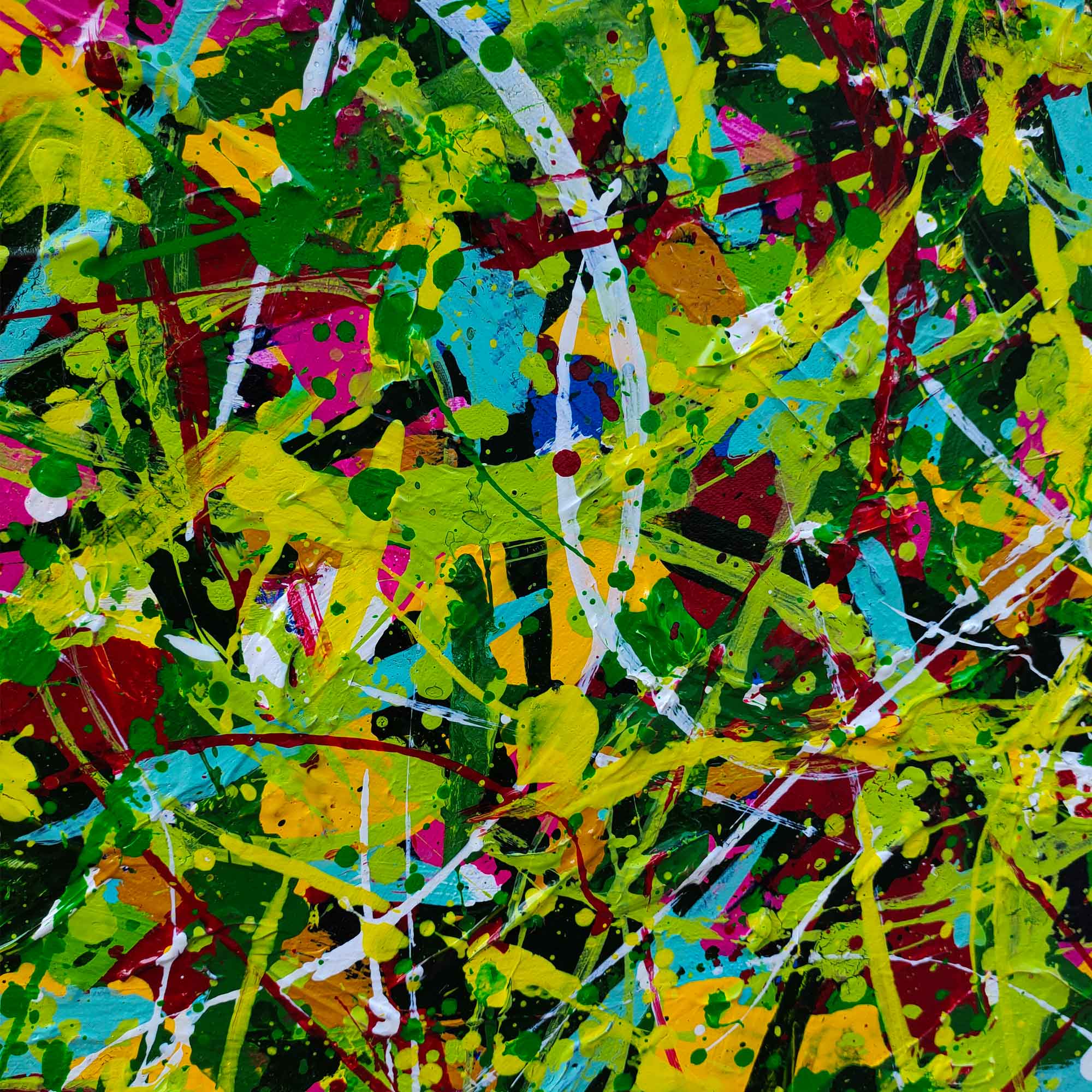 Vibrant Abstract Green Yellow Red Blue Canvas