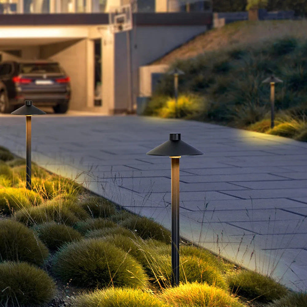 Drex Contemporary Metal Cap-Shaped Outdoor Path Light, Black - Neutralighting