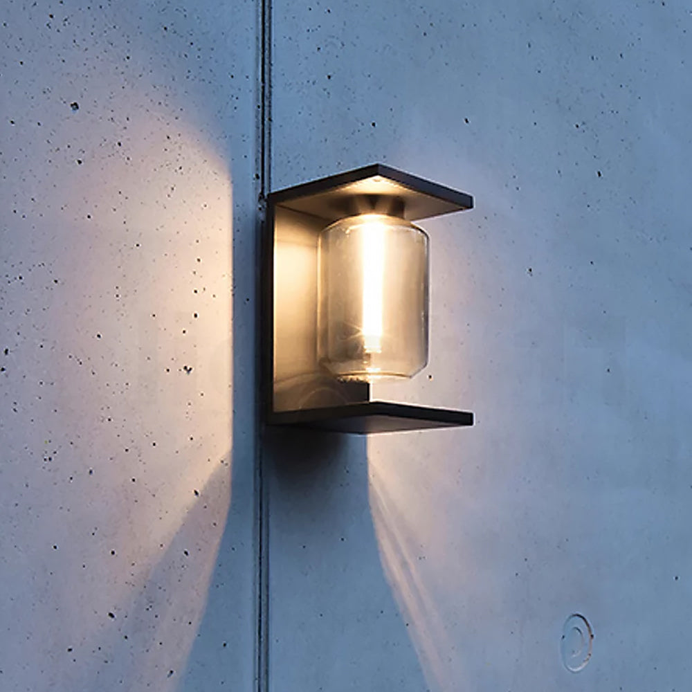 Ray Modern Rectangular Metal/Glass Lantern Solar Outdoor Waterproof Wall Lamp，Black/Grey - Neutralighting