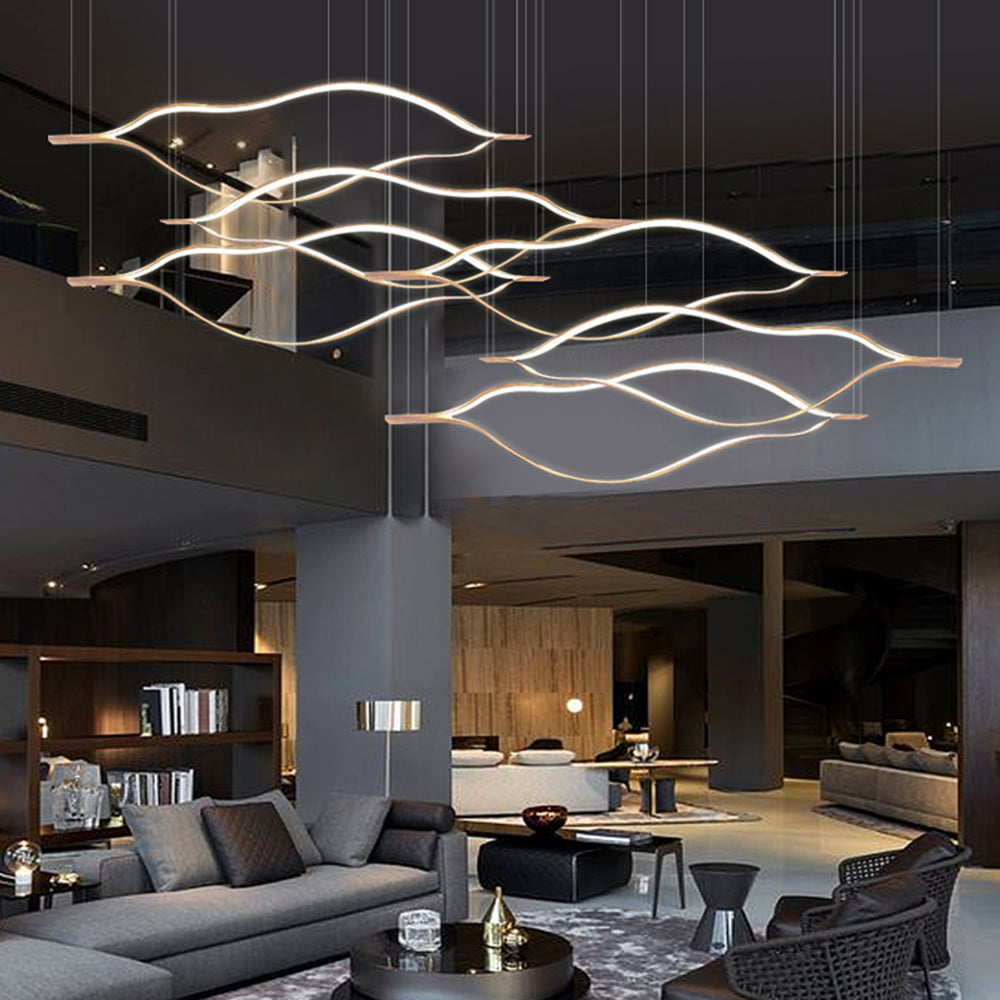 Arisha LED Linear Minimalist Wave Golden Leaf Shaped Pendant Light - Neutralighting