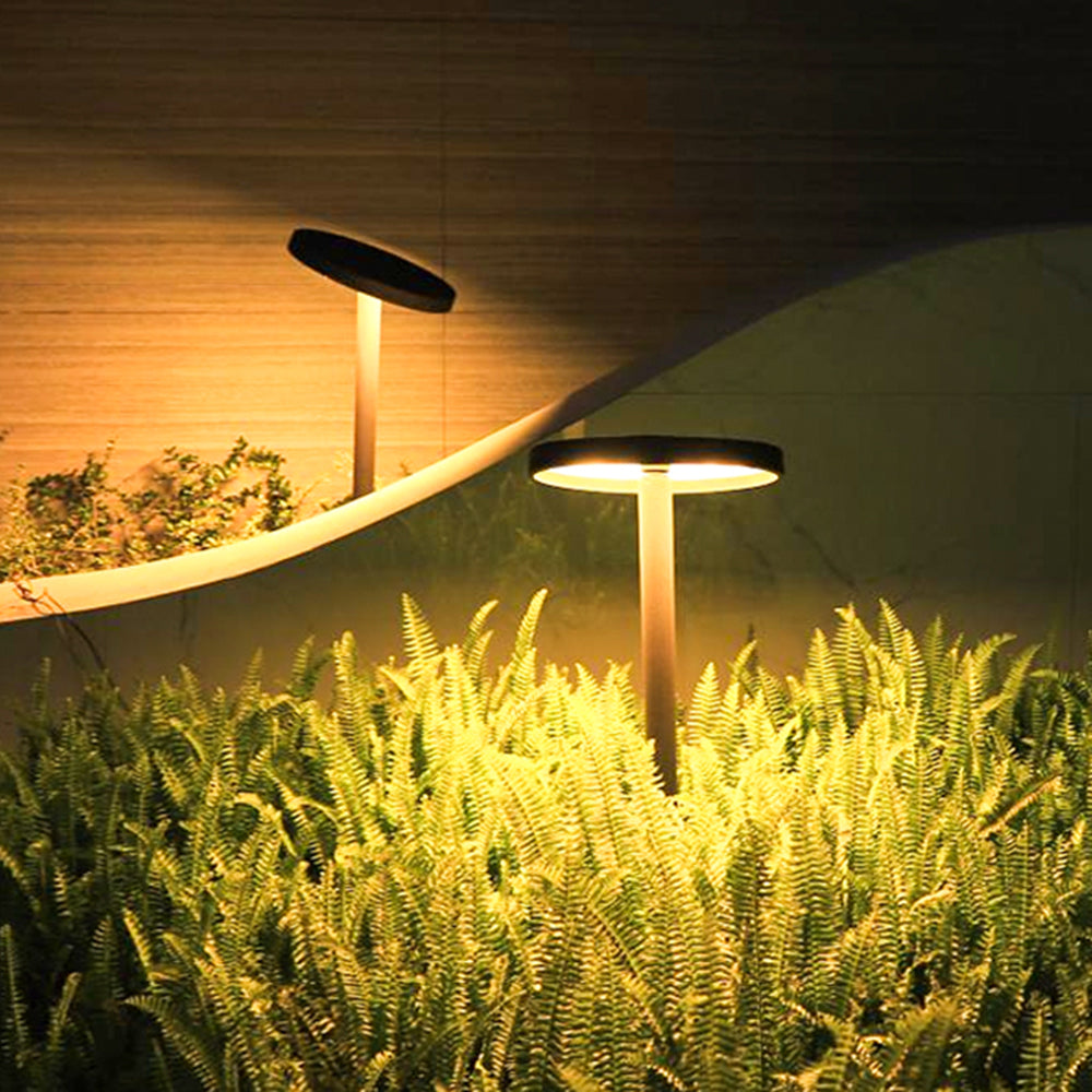 Pena Modern Metal Disc Solar Outdoor Bollard Light, Black - Neutralighting