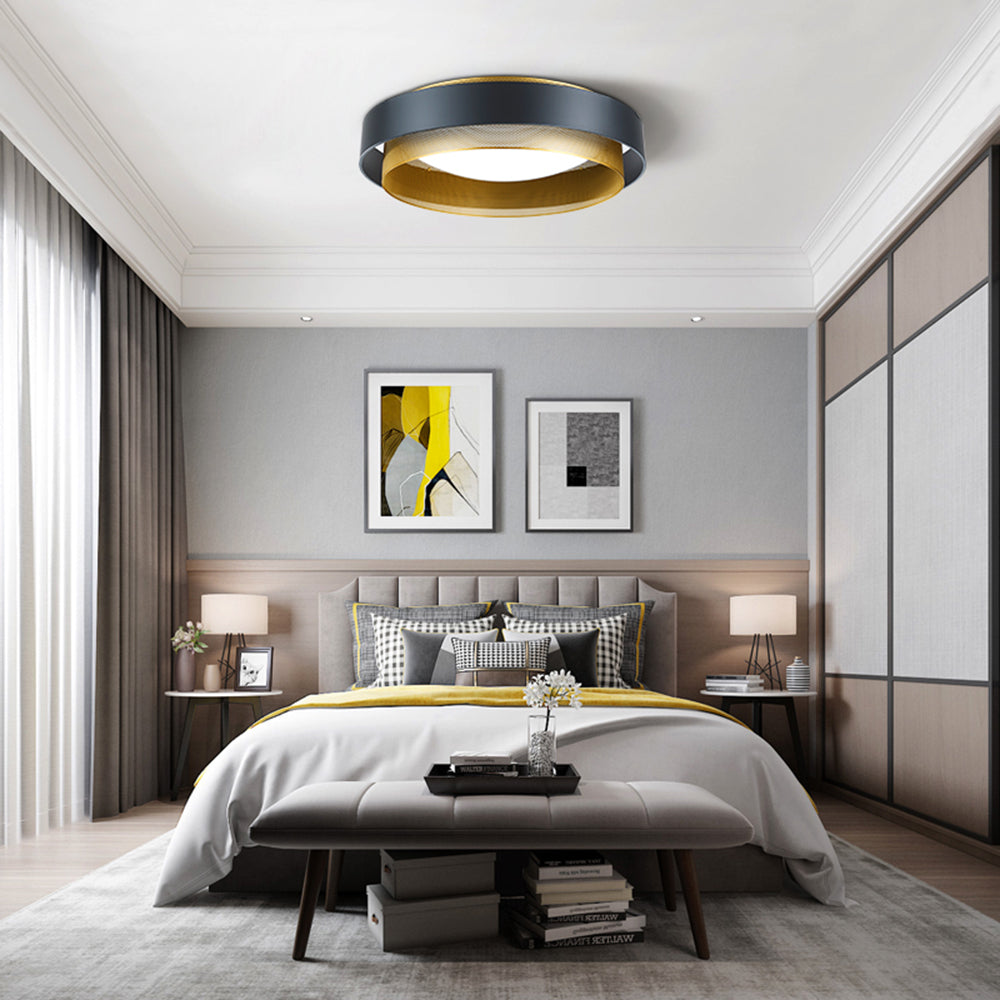 Arisha Modern Ring Metal/Acrylic Flush Mount Ceiling Light, White/Black - Neutralighting